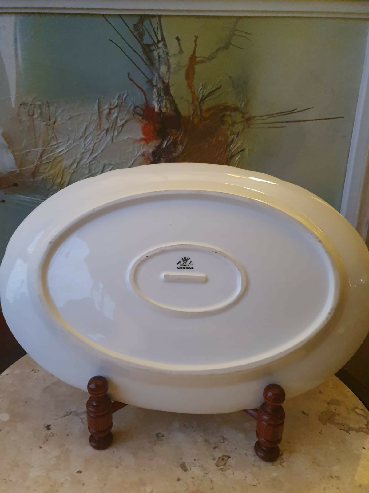 Travessa em porcelana vintage Real com rica douração e patos selvagens na reserva central. Maravilhosa!