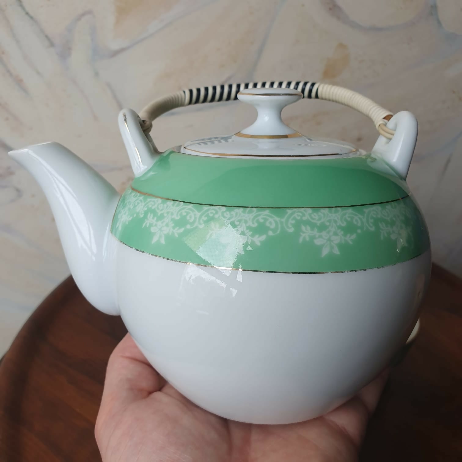 Conjunto de chá vintage porcelana Real, verde menta! Intacto.