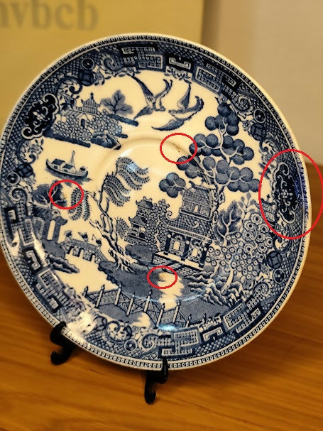 Antiga e rara pequena xícara de chá com pires em cerâmica Willow Wedgwood - Etruria England