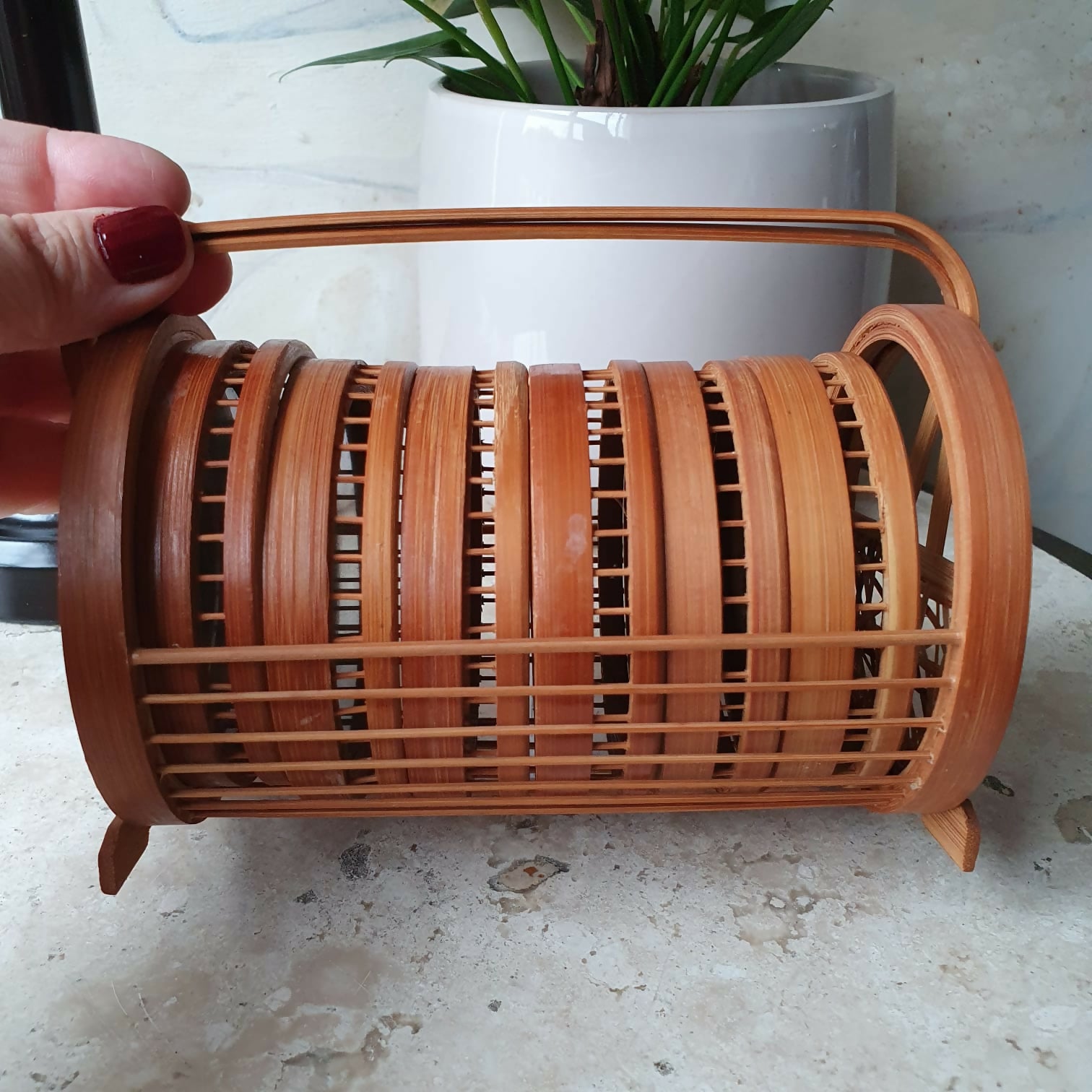Raro conjunto de porta copos em bambu em incrível trabalho artesanal japonês.