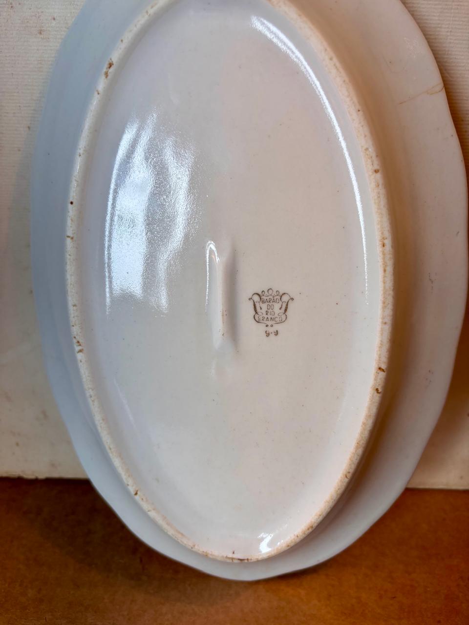 Travessa oval vintage em porcelana Barão do Rio Branco azul e dourada (DMCPS_658)
