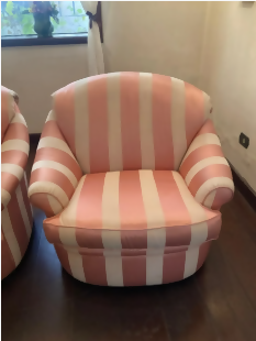 Par de Poltronas Listradas Retrô Elegantes Rosa &amp; Creme| Peças de Destaque na Decoração