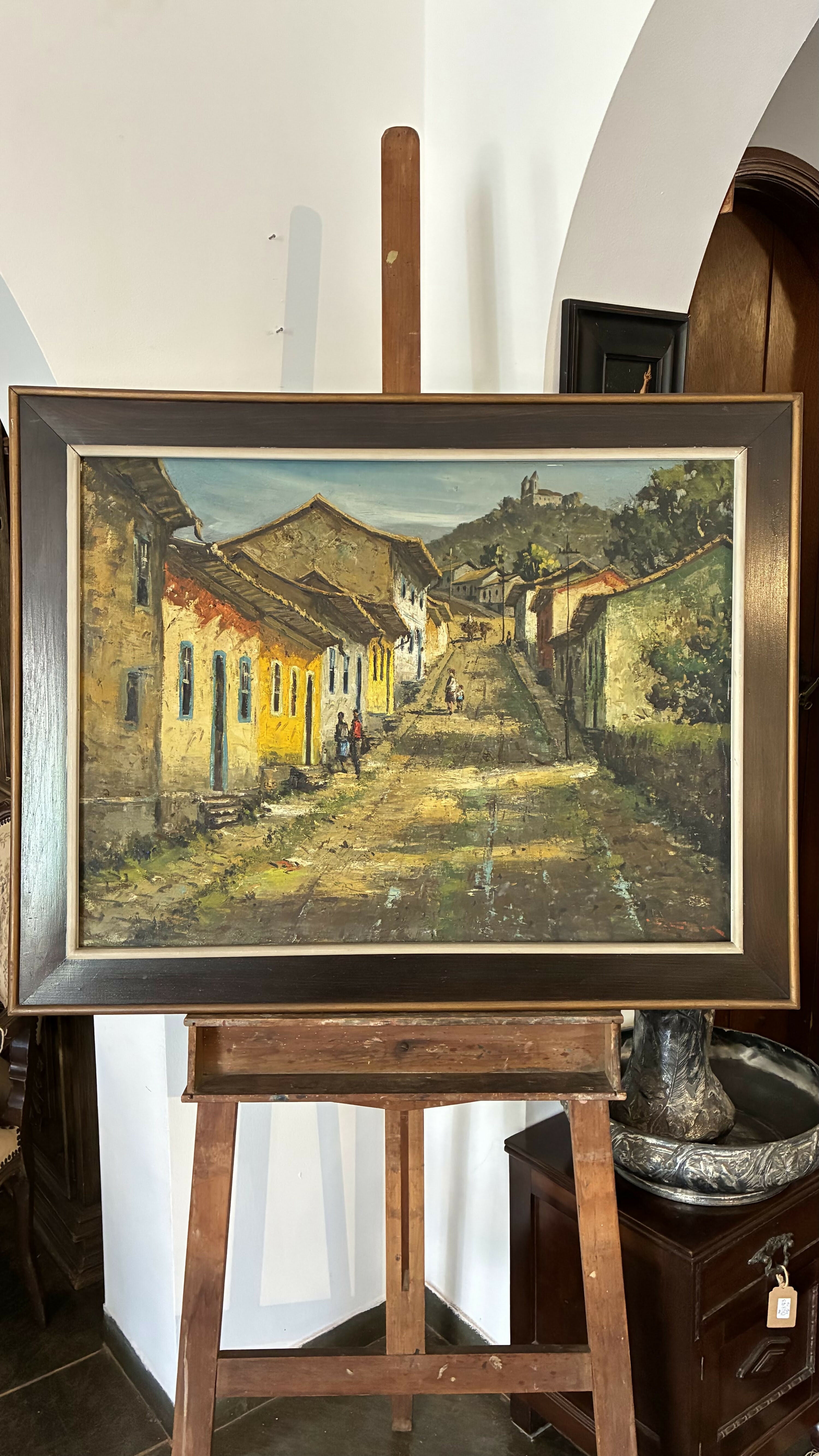 Quadro Óleo Sobre Tela Antigo de Paisagem histórica