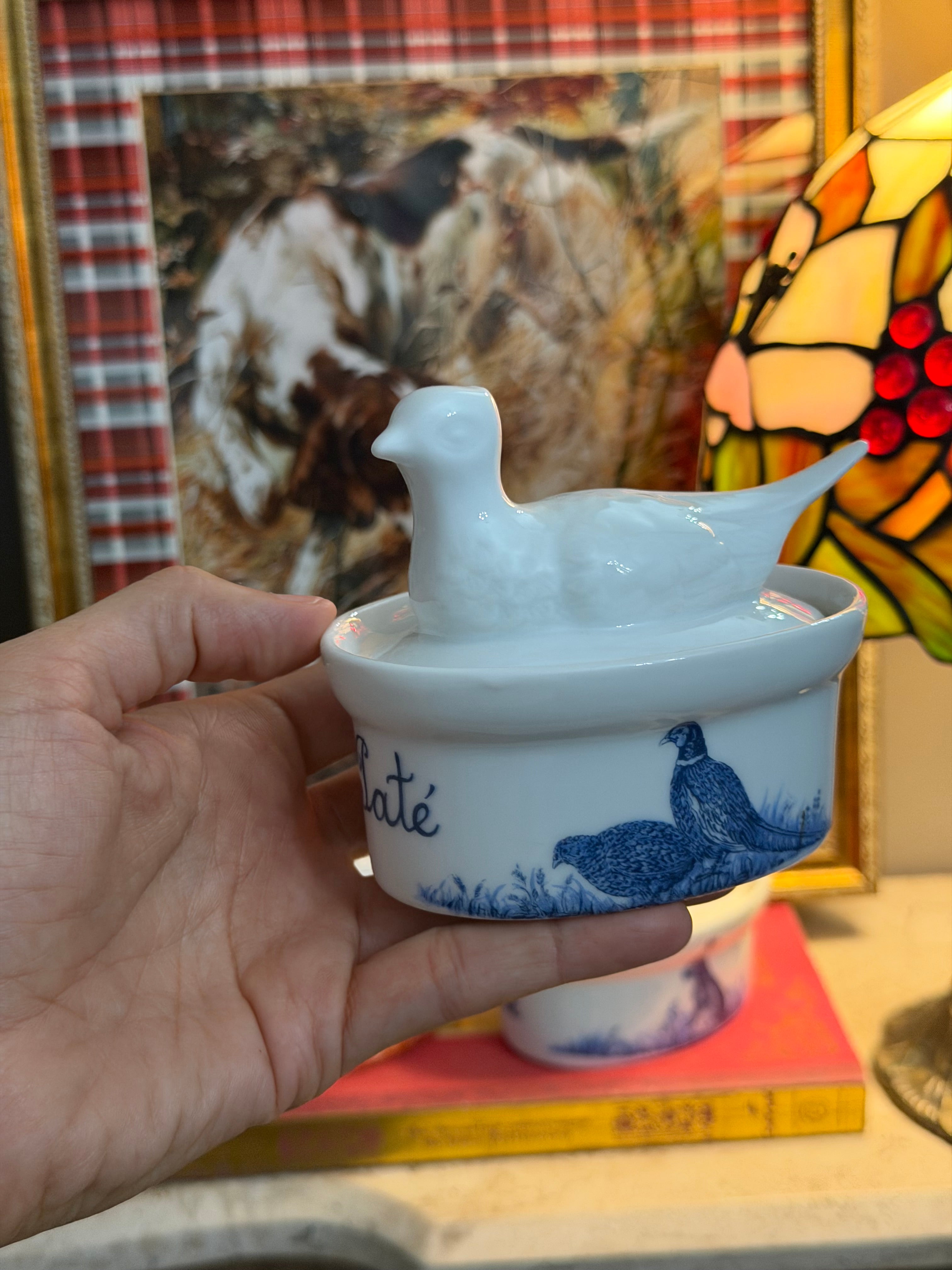 Maravilhosos e diferentes ramequim (pote com tampa) em porcelana Royal  Porcelain vintage - com pegador de coelho ou pato - valor de cada