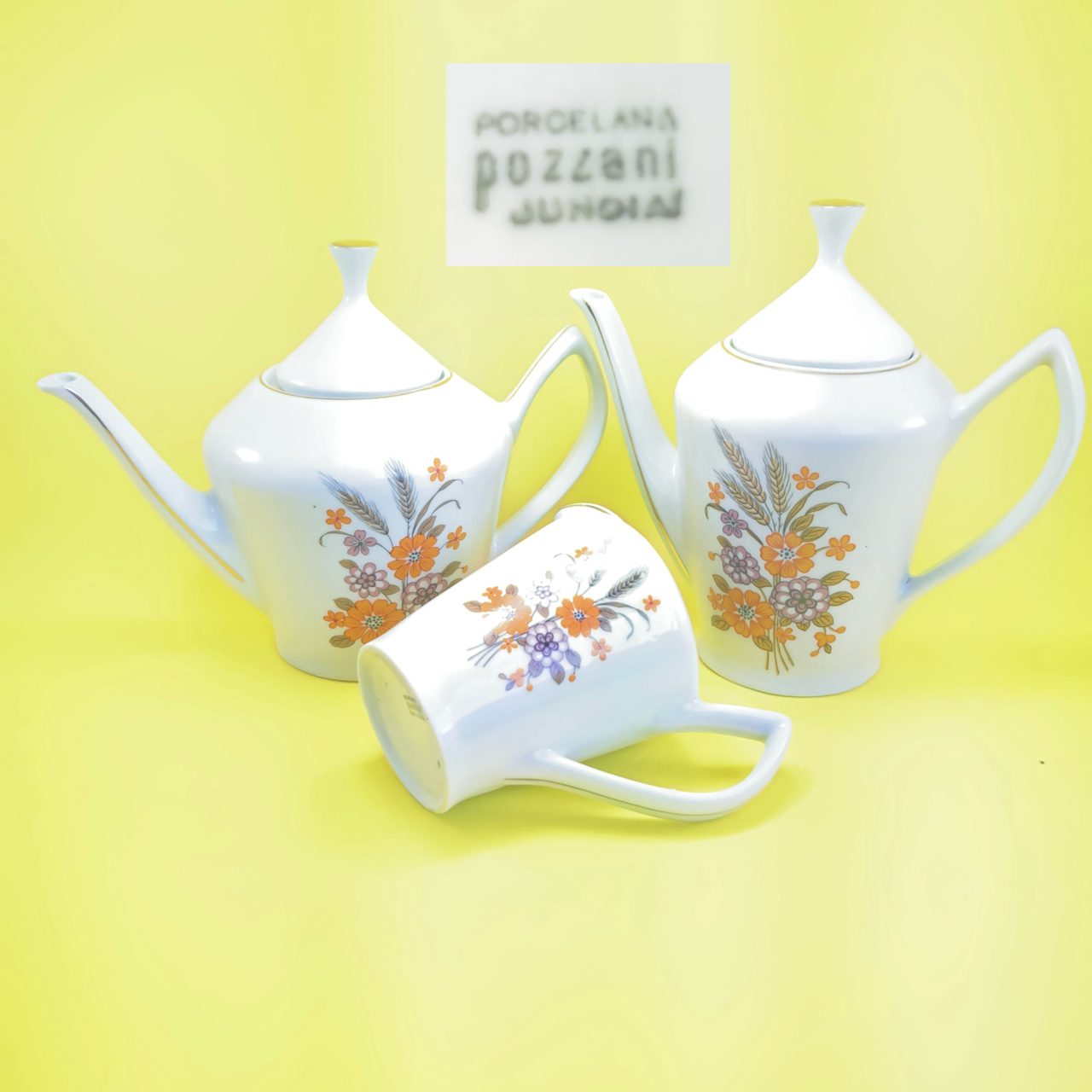 Porcelanas Pozzani Jogo de chá com desenhos florais 