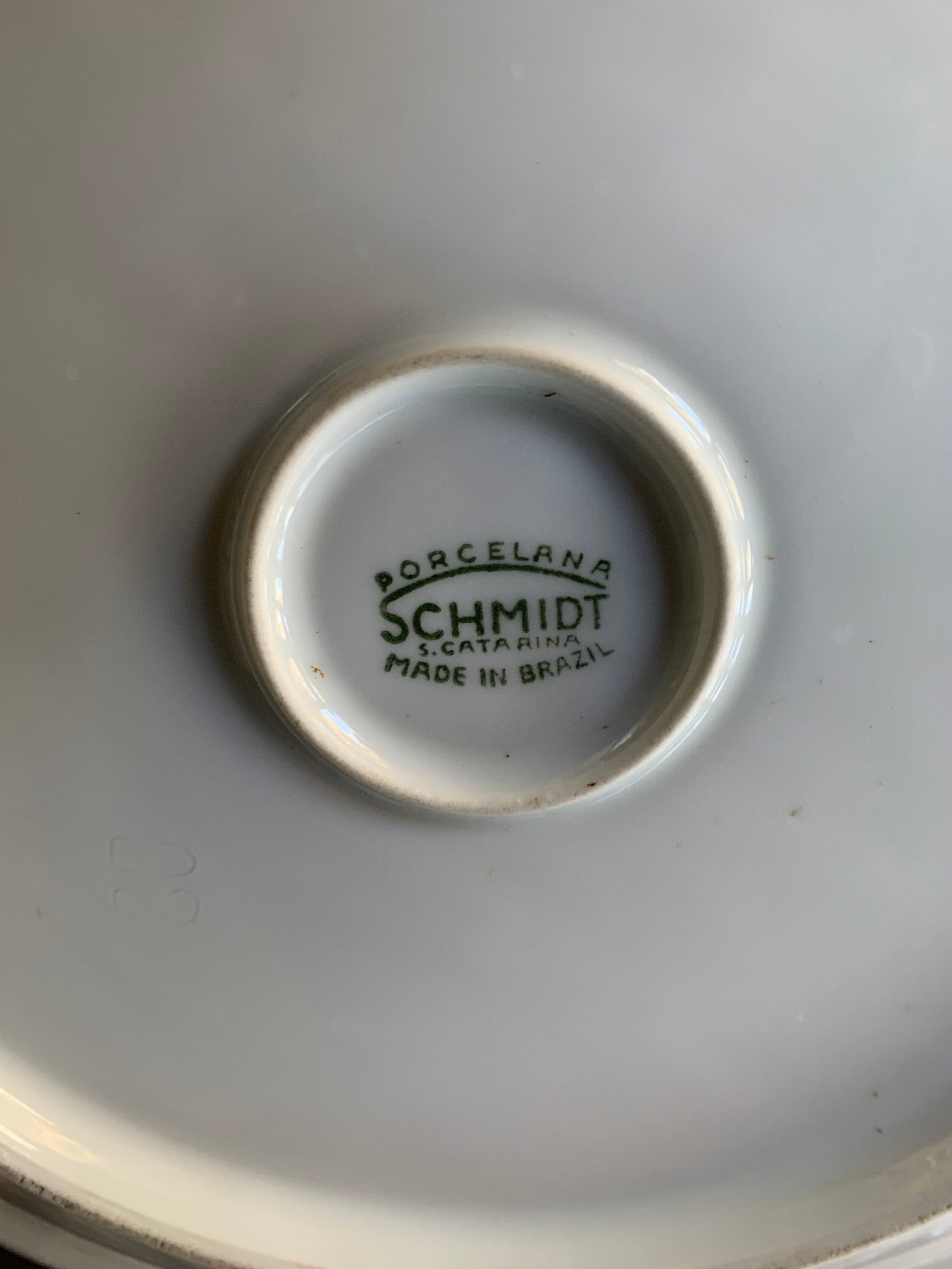 Grande e muito antiga travessa funda porcelana Schimdt com motivos florais 