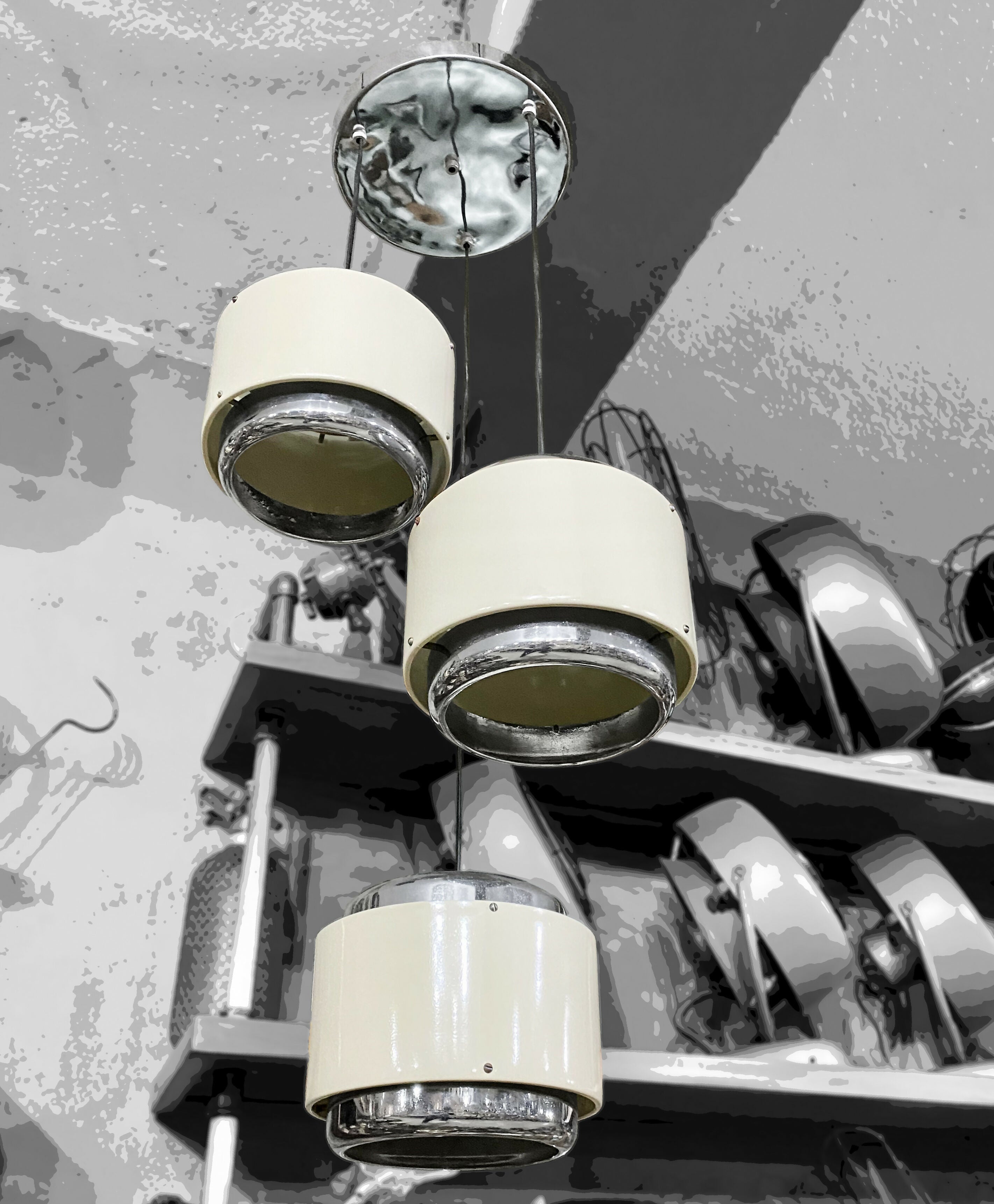 Luminária antiga restaurada - pendente triplo