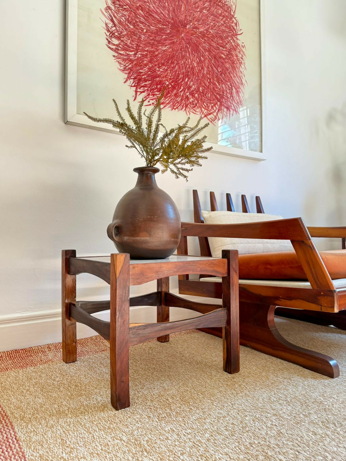 Mesa de centro / lateral em jacarandá maciço e mármore