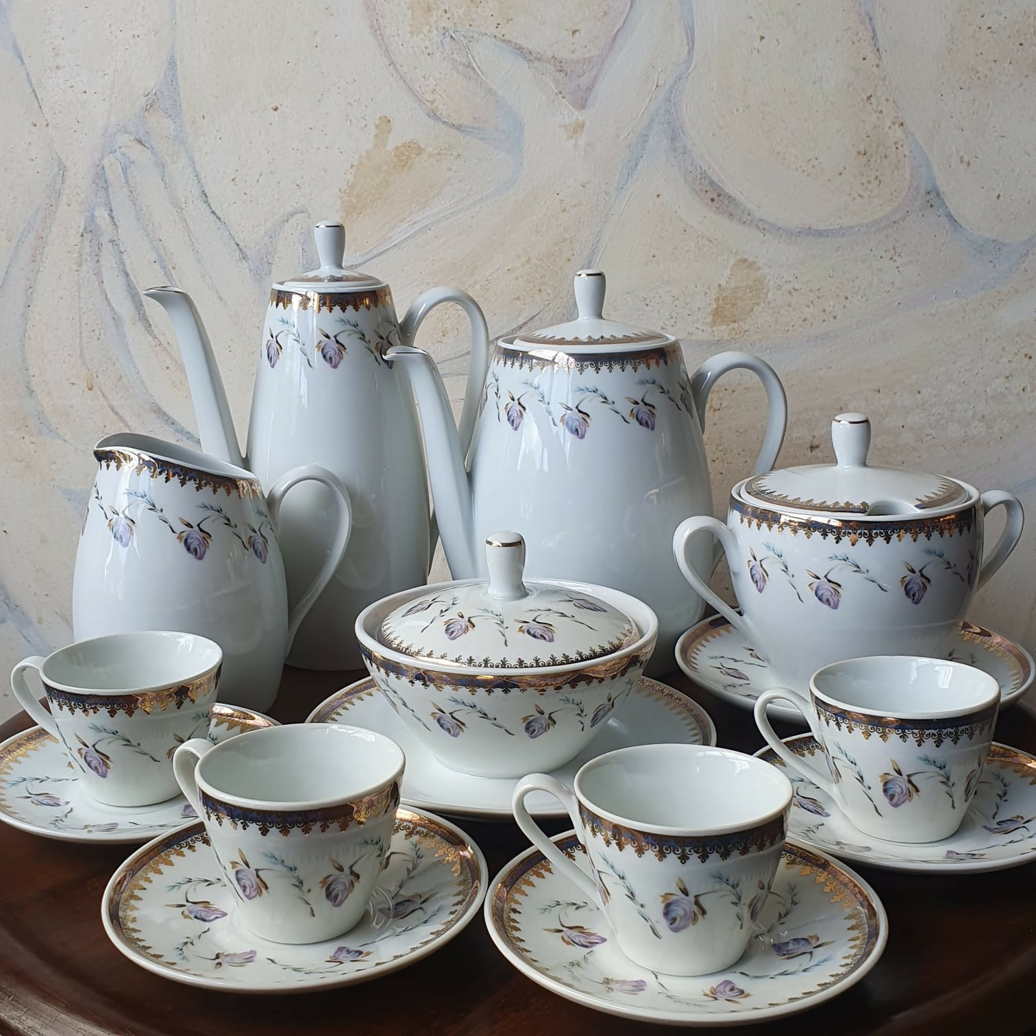 Conjunto para café em porcelana Schmidt, anos 50.