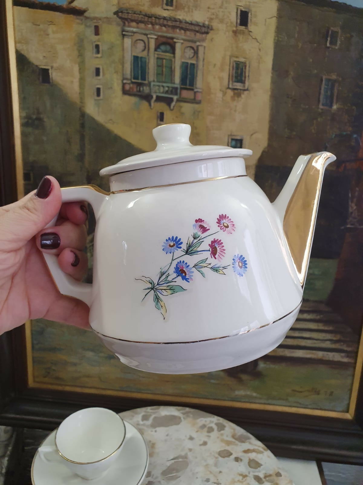 Conjunto antigo, raríssimo, em faiança francesa Digoin Sarreguemines, para café. Modelo Christine. Maravilhoso! Para colecionador de antiguidades europeias.