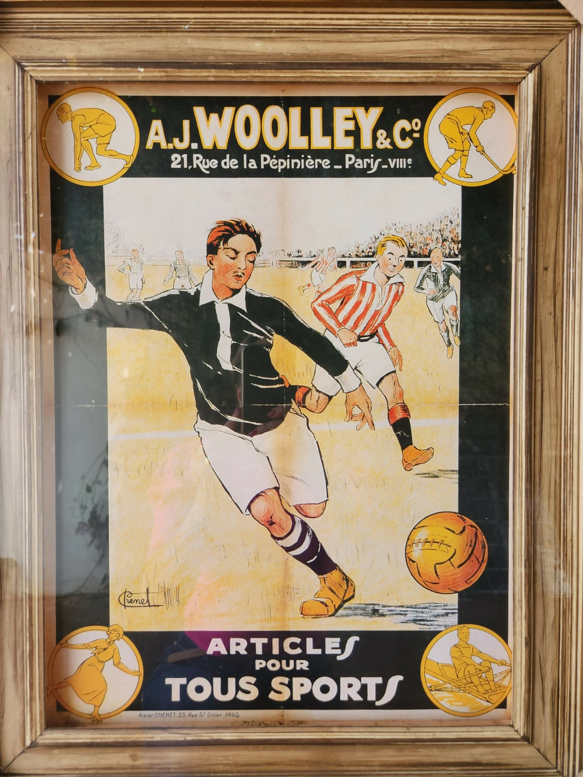 Quadro gravura francesa futebol.