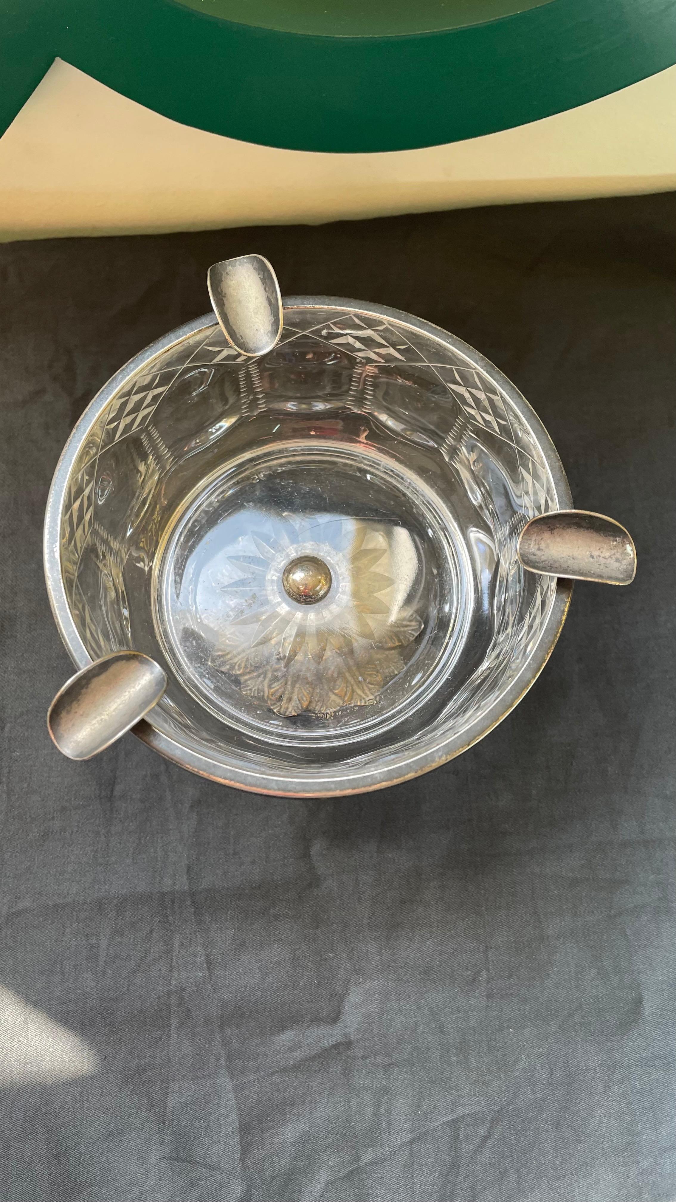 Cinzeiro cristal e prata