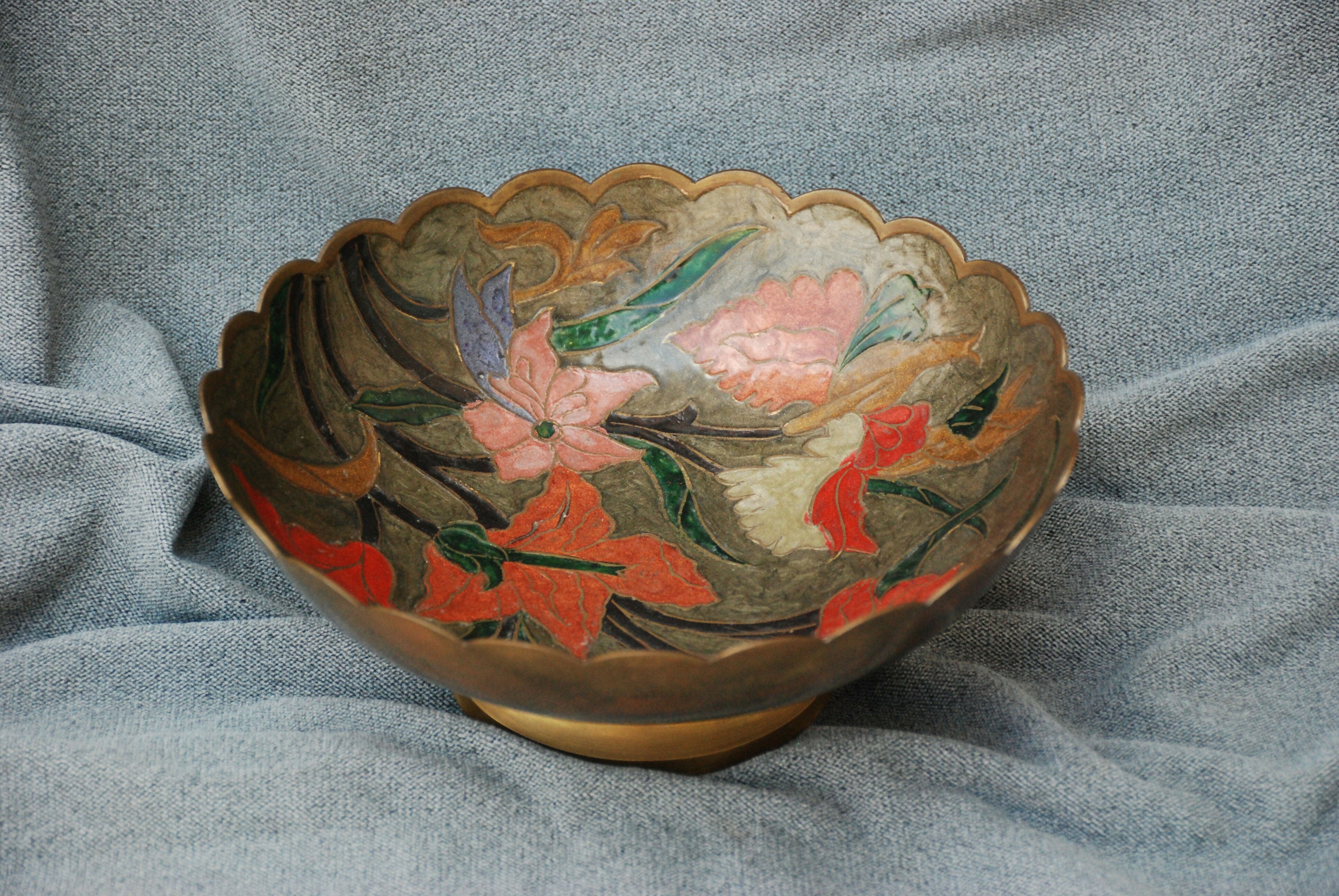 fruteira indiana latao anos 70 cloisone 25 x 10 linda pça