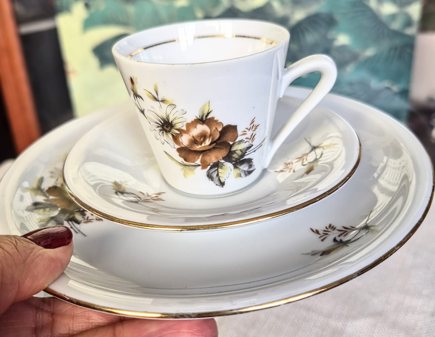 Conjunto de 6 trios para café (🫠) em porcelana vintage húngara Alfoldi. Perfeitos e lindos!