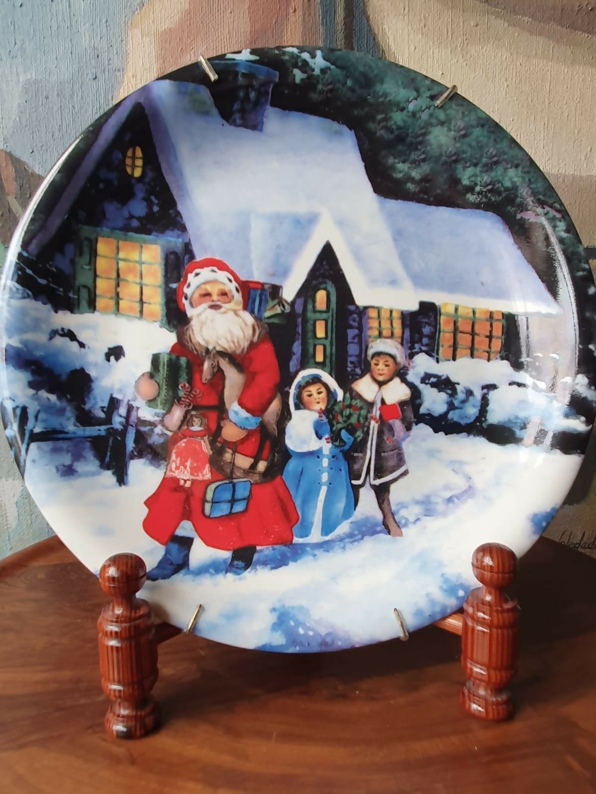 Prato decorativo tipo medalhão natalino em porcelana italiana Santini