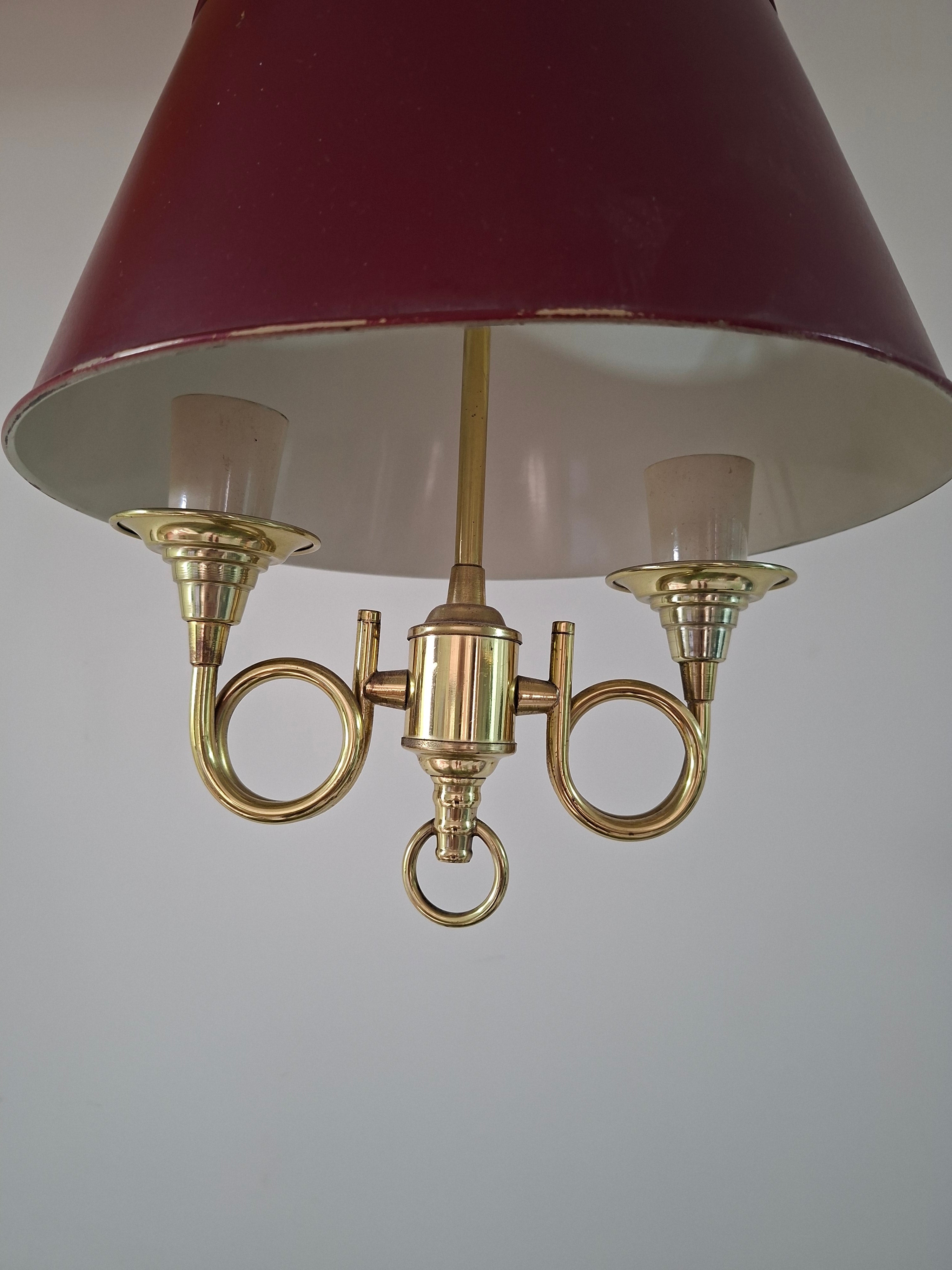 Lustre Luminária Pendente Antiga em Estilo Inglês em latão com cúpula Vermelho Vinho 