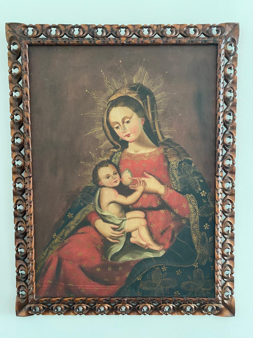 Quadro Nossa Senhora do Leite ost em moldura trabalhada