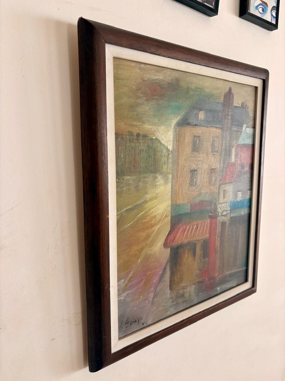 Óleo sobre tela retratando cena urbana