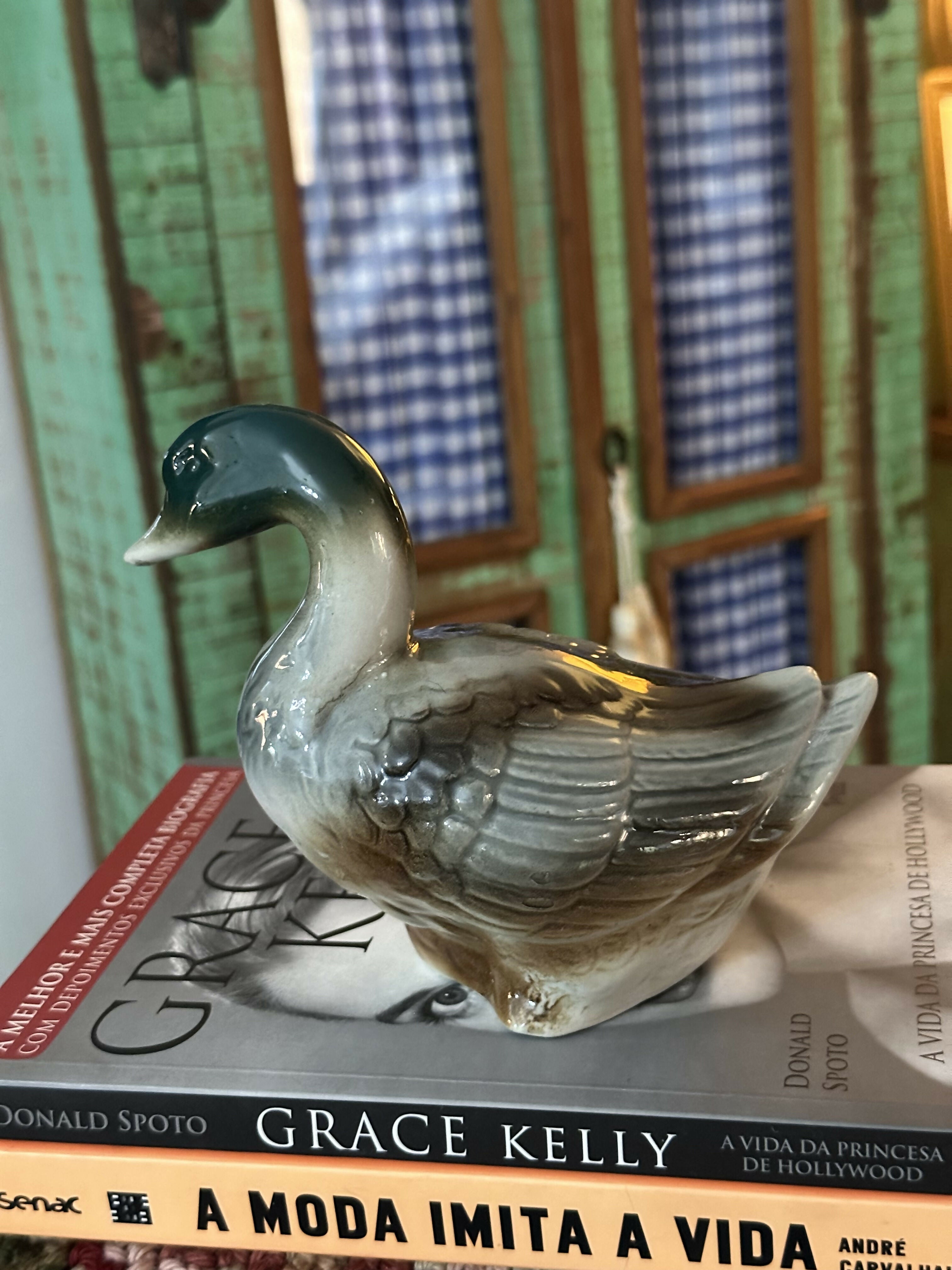 Vintage Estátua de pato Mallard em porcelana vitrificada