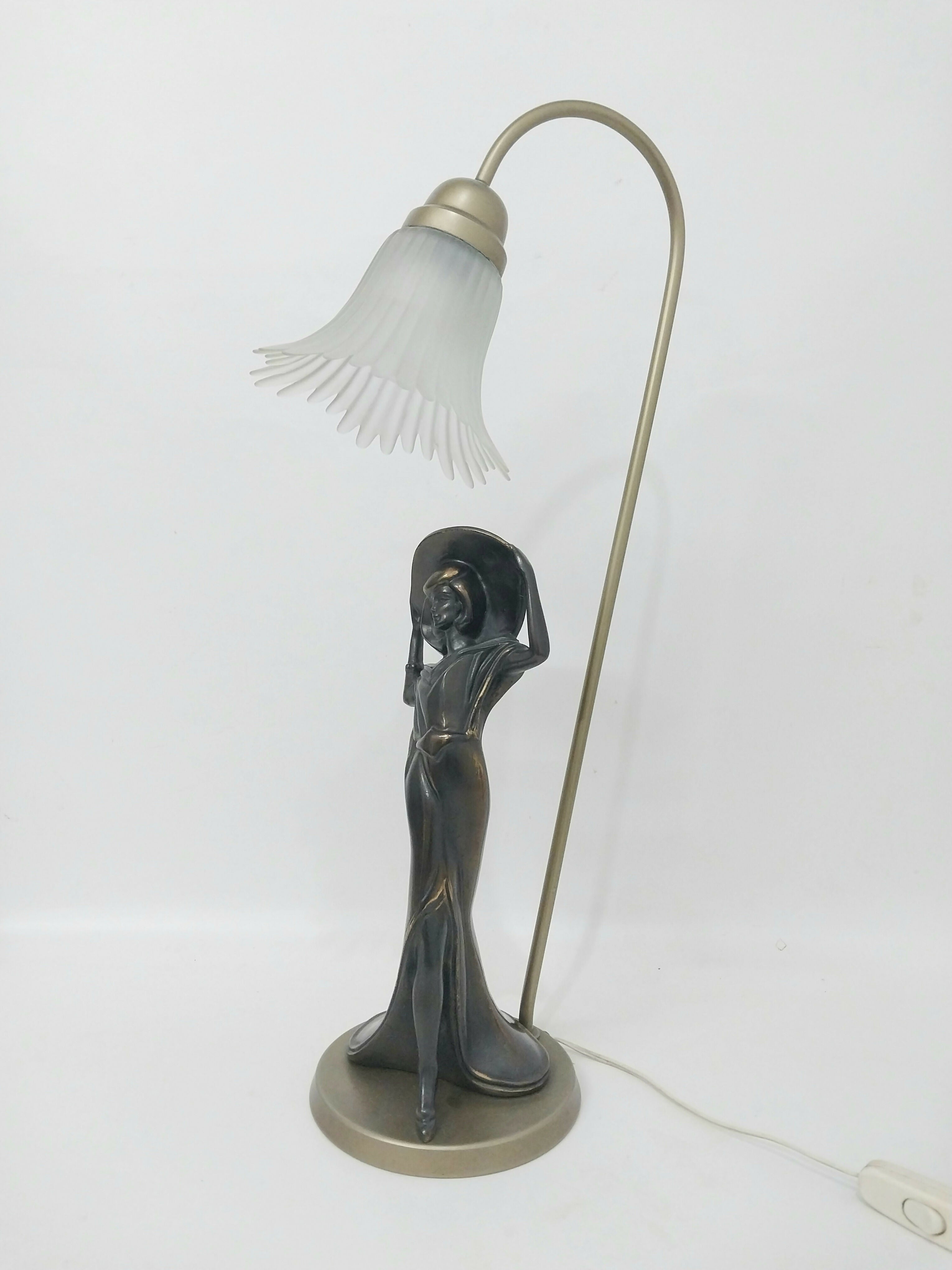 Luminária de Mesa Antiga em Petit Bronze Art Deco
