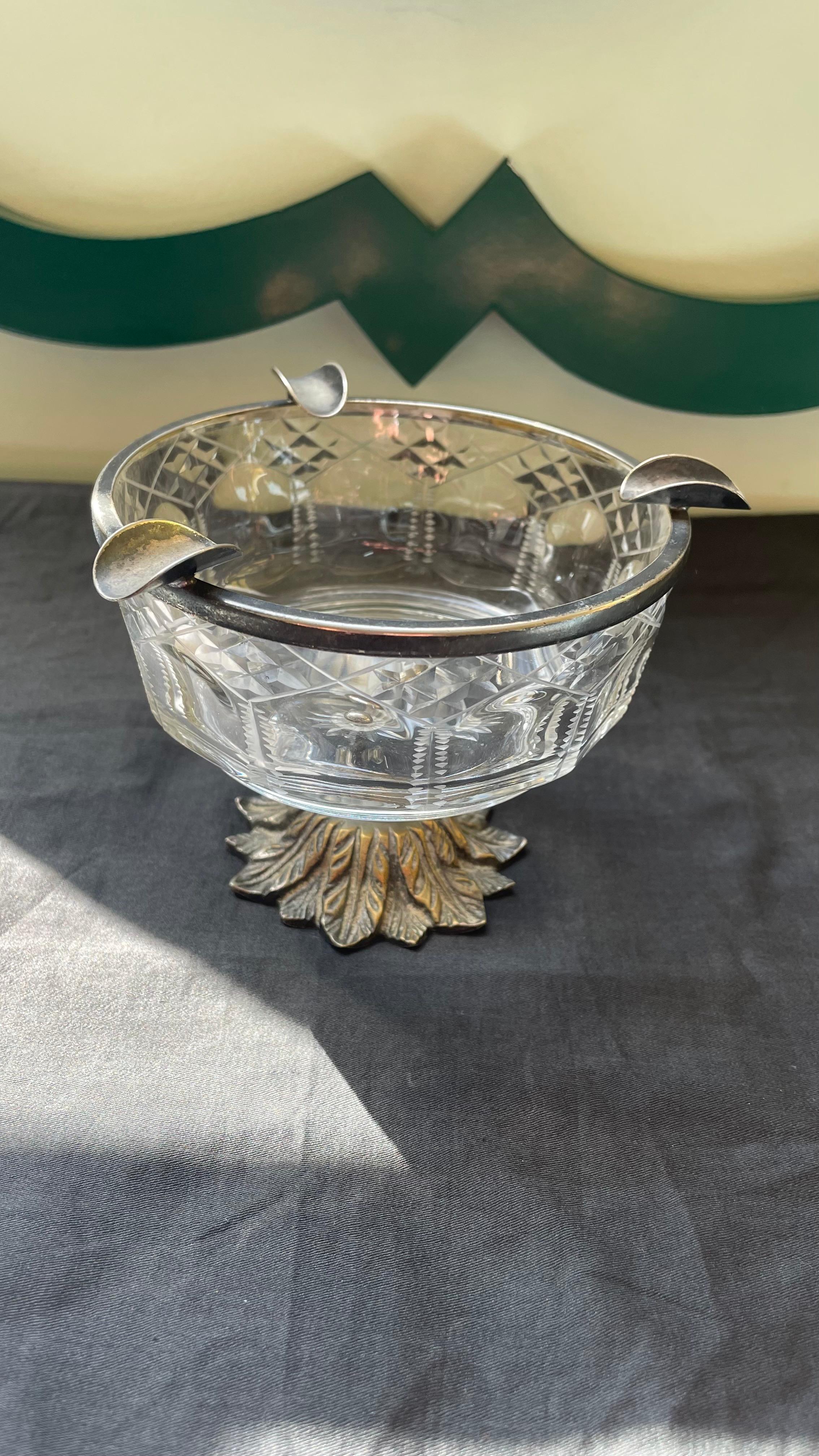 Cinzeiro cristal e prata