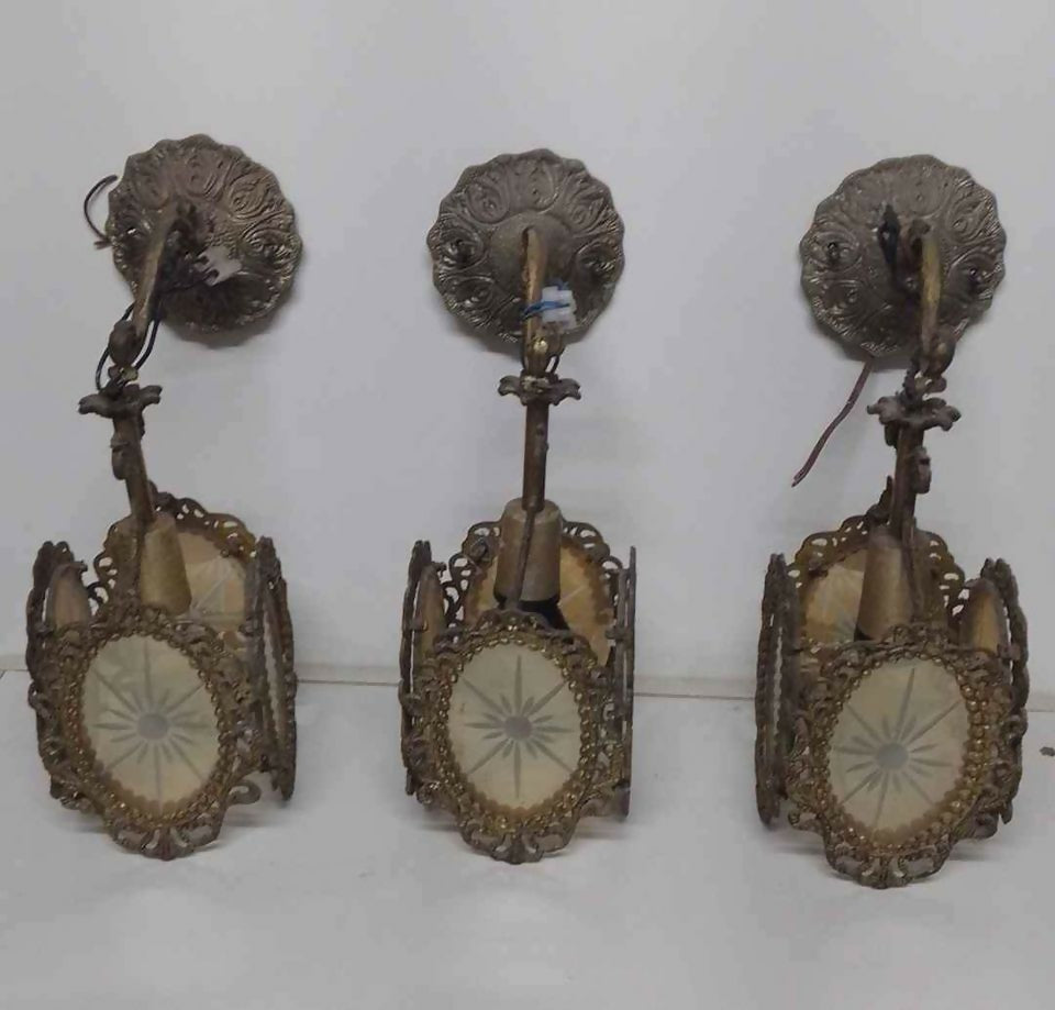 Lustre Pendente de bronze com vidros lapidados