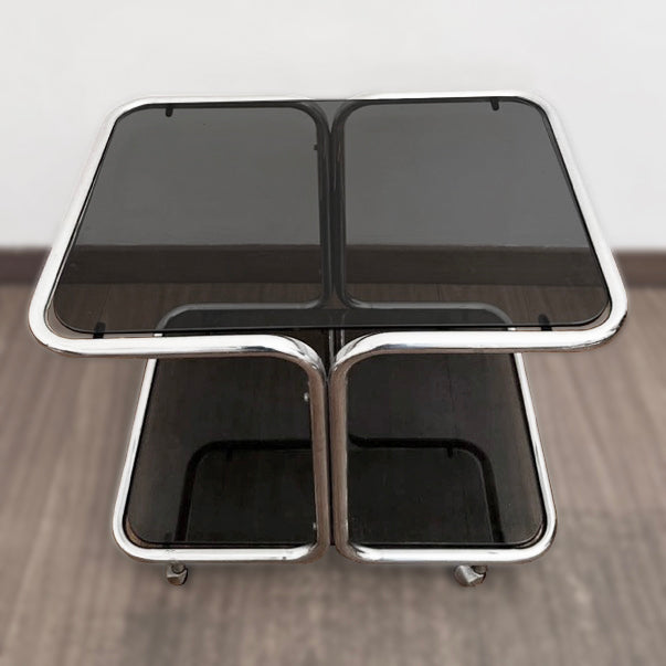 Carrinho de chá / Bar 70s - estilo Bauhaus com vidro fumê (2 unids)