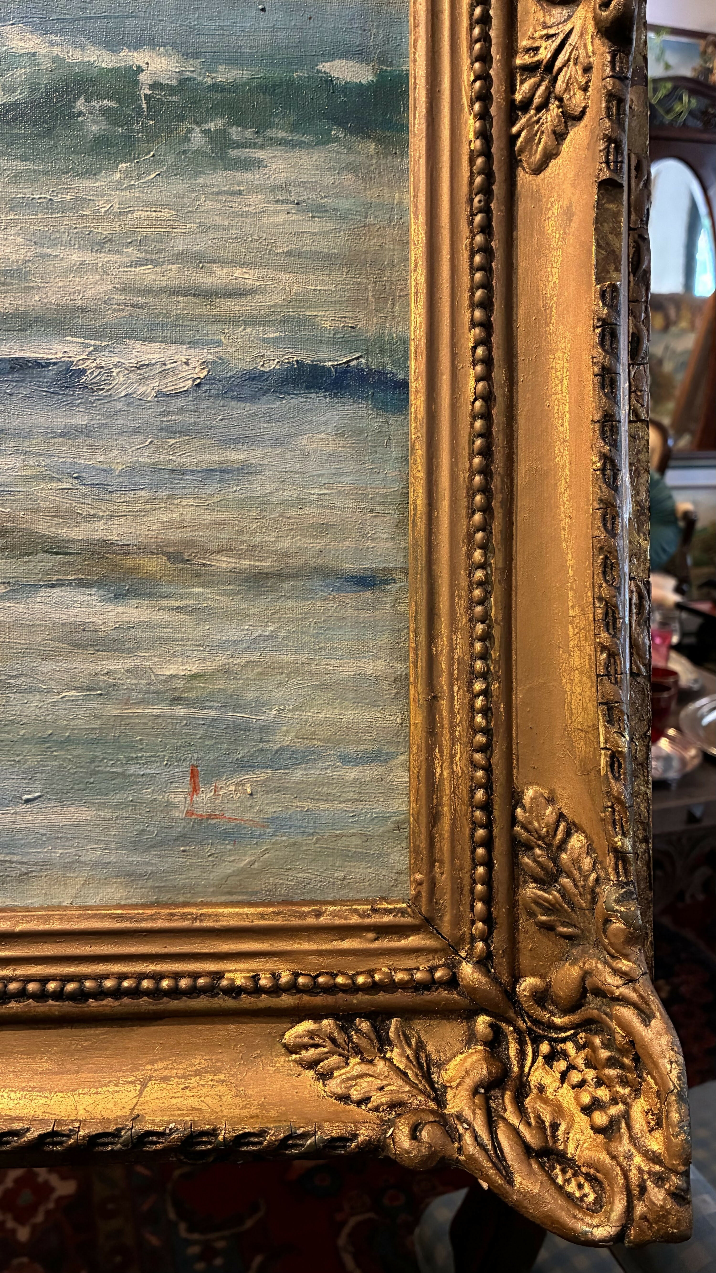 Quadro Óleo sobre Tela antigo retratando o mar