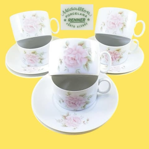 Jogo de xícaras de chá Porcelana Rennet com Rosas 