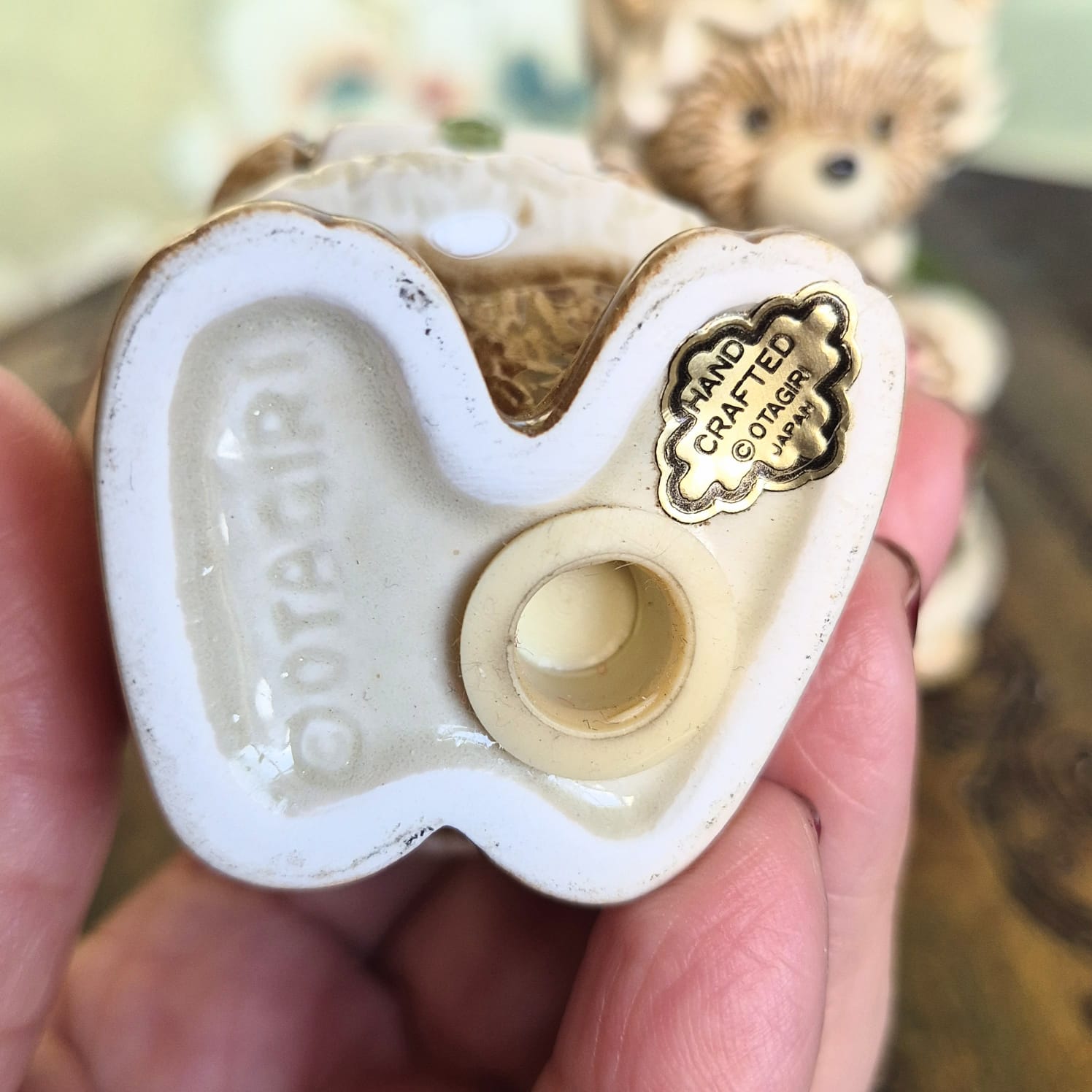Conjunto de saleiro e pimenteiro em porcelana vintage japonesa Otagiri,  em formato de ursinhos natalinos