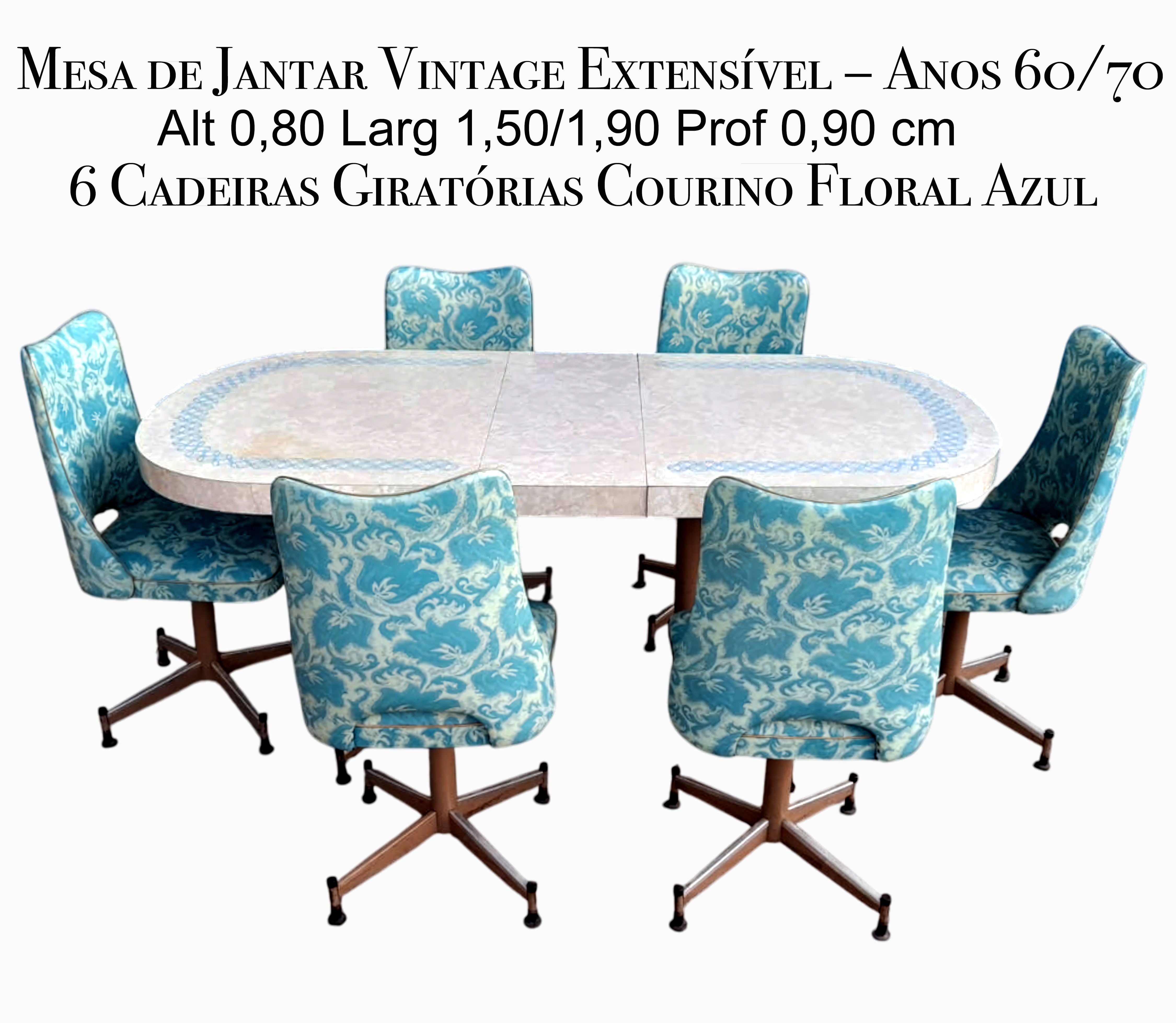 Mesa de Jantar Vintage Extensível com 6 Cadeiras Concha Giratórias – Anos 60/70