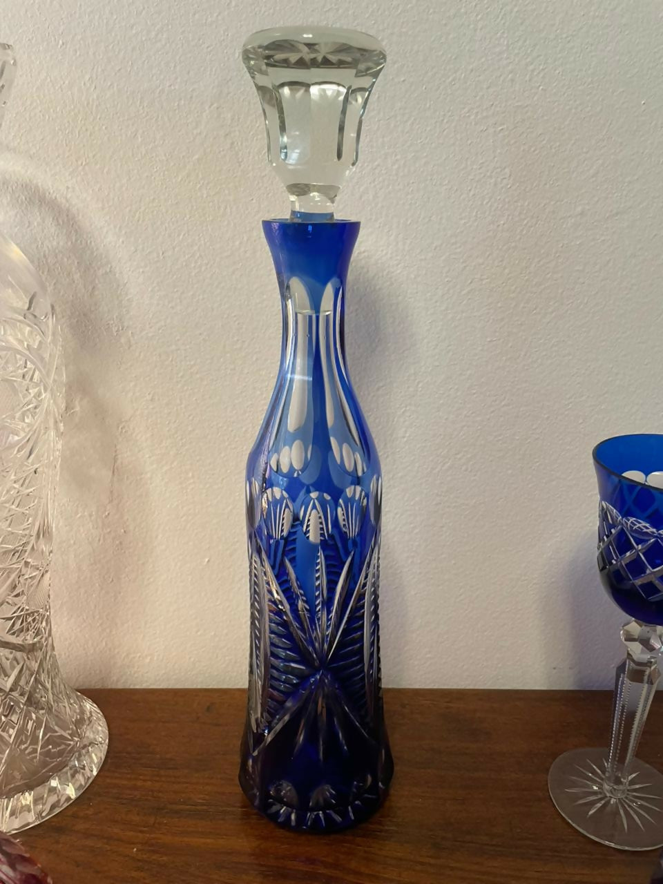 Licoreira em cristal double azul cobalto Bohemia