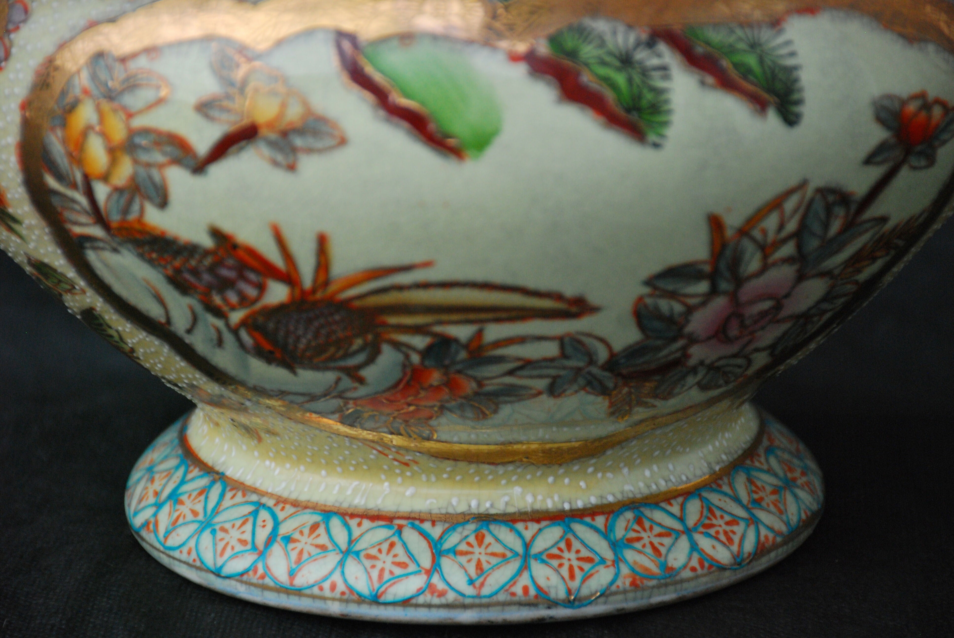 Antigo Potiche cerâmica decorada a mão, anos 50 - 30 x 25