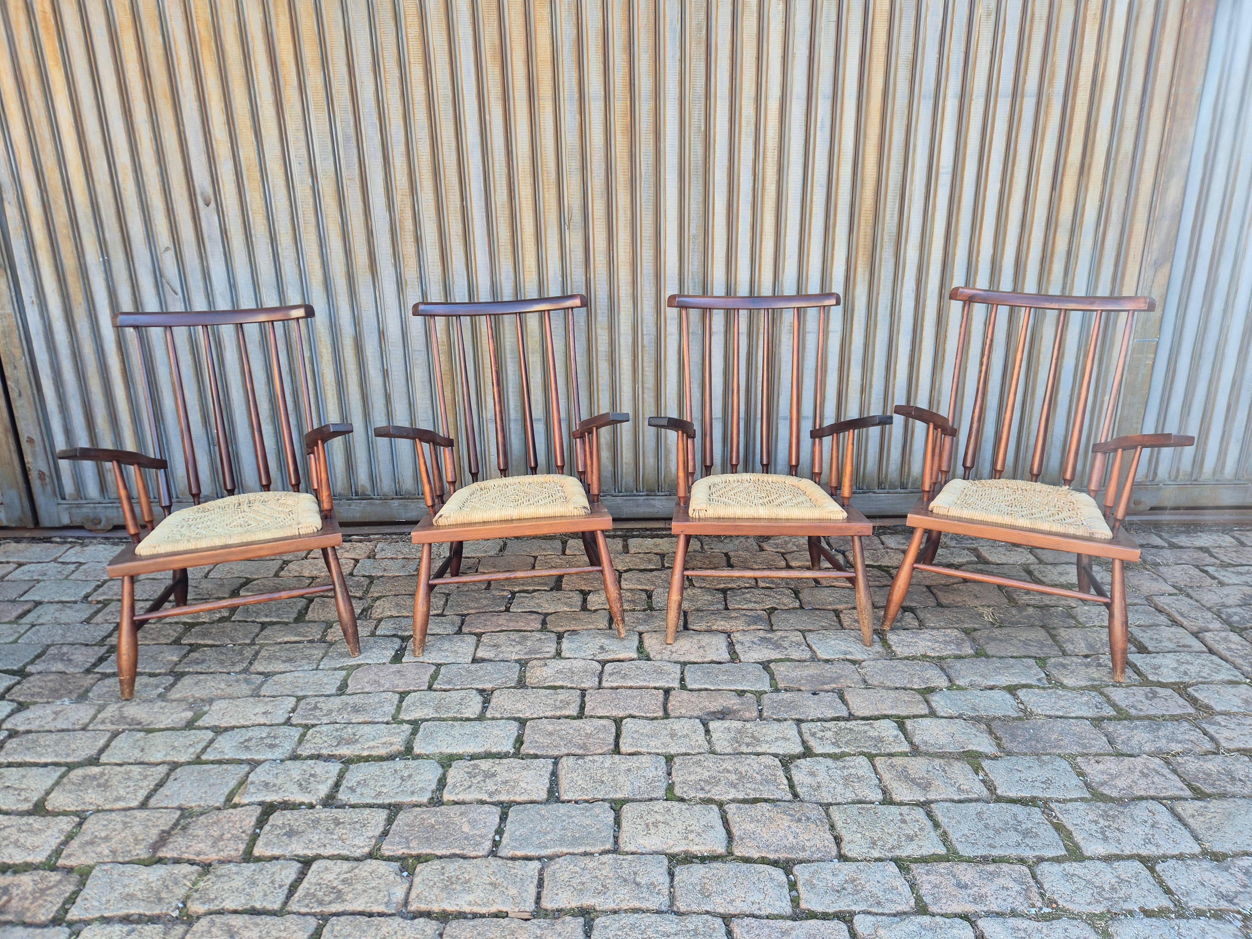 4 poltronas Country com madeira e palhinha 