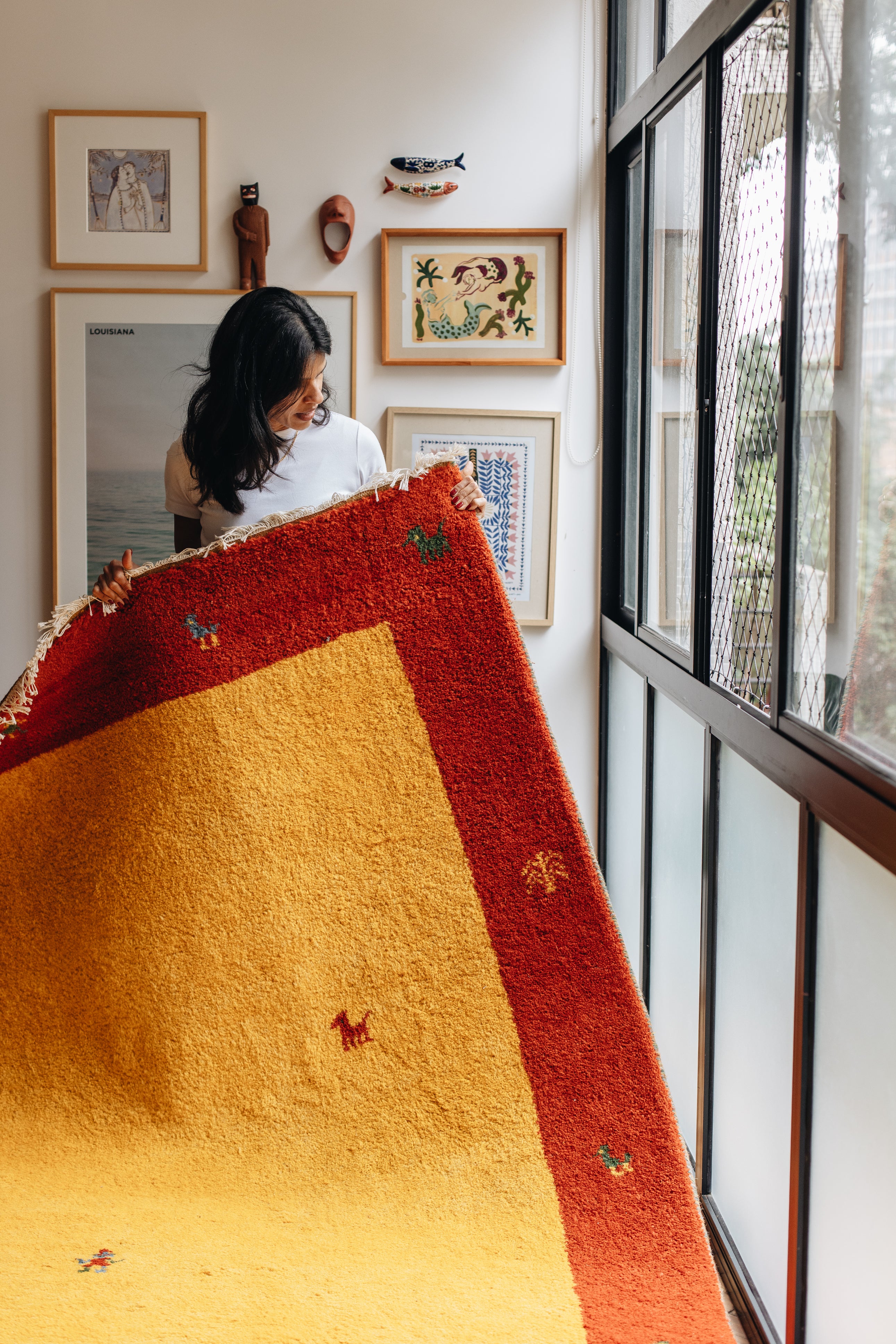 Tapete Sol | 3,05m x 1,95m | Gabbeh em vermelho e amarelo