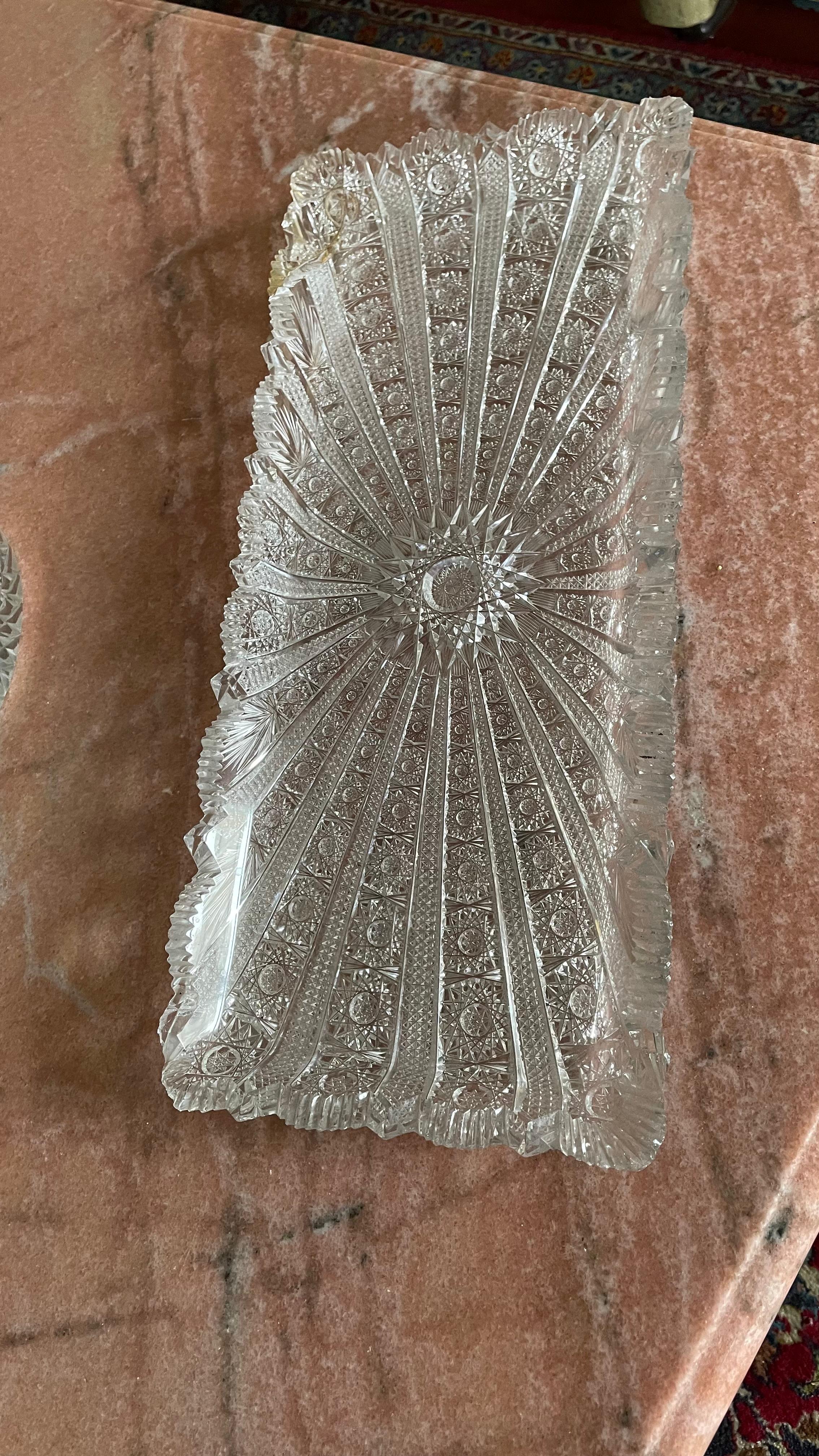 Fruteira oval e Bandeja retangular em cristal lapidado - Centro de mesa