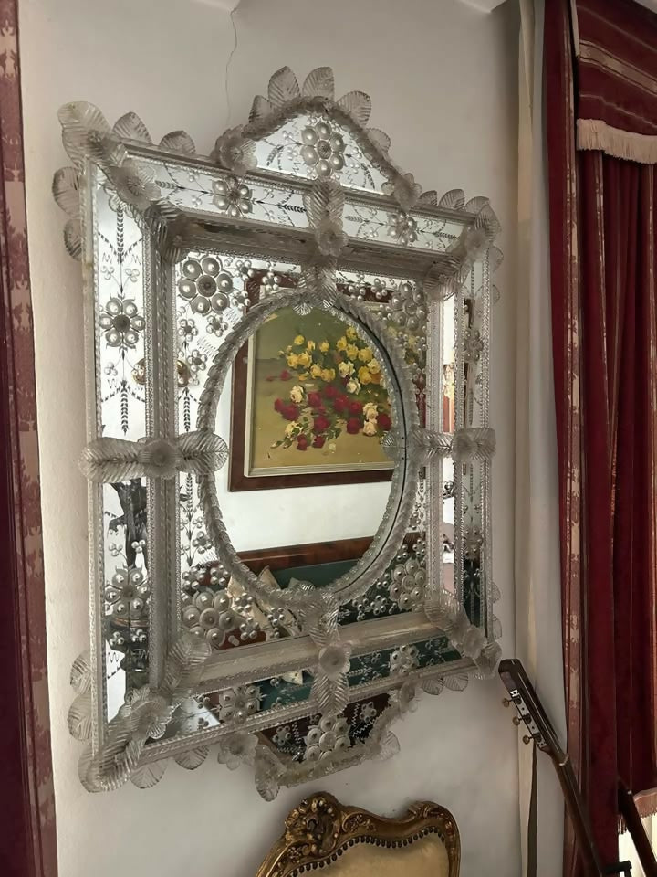 ESPELHO VENEZIANO ANTIGO EM CRISTAL LAPIDADO