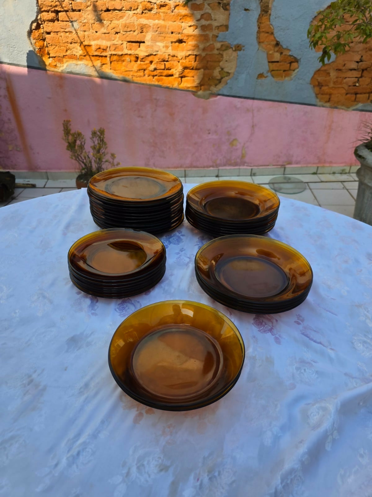 Conjunto ambar com alto relevo Duralex