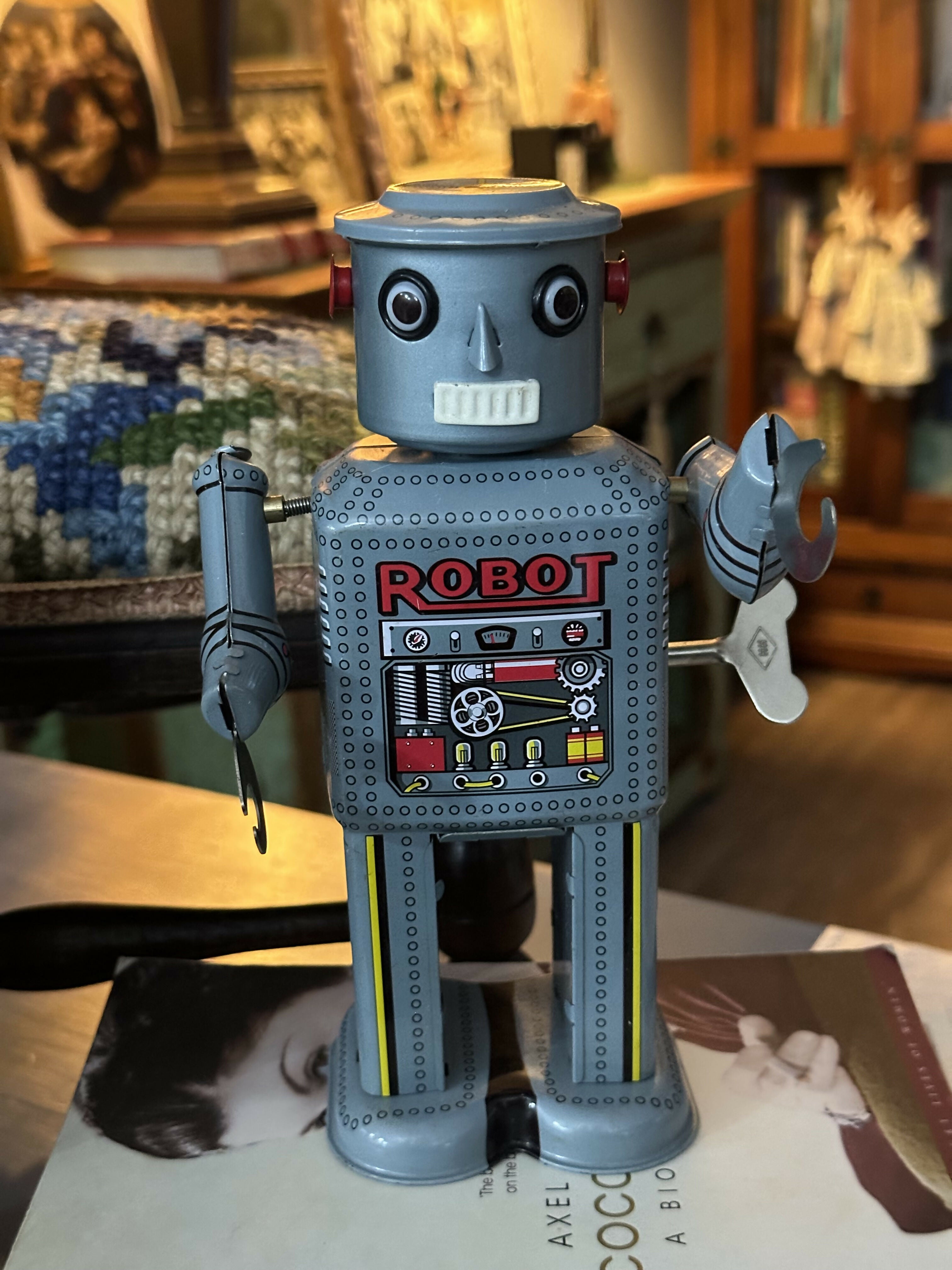 Vintage - funcionando - colecionador Réplica na época do robô de brinquedo de lata -Schylling Mechanical Robot MS646