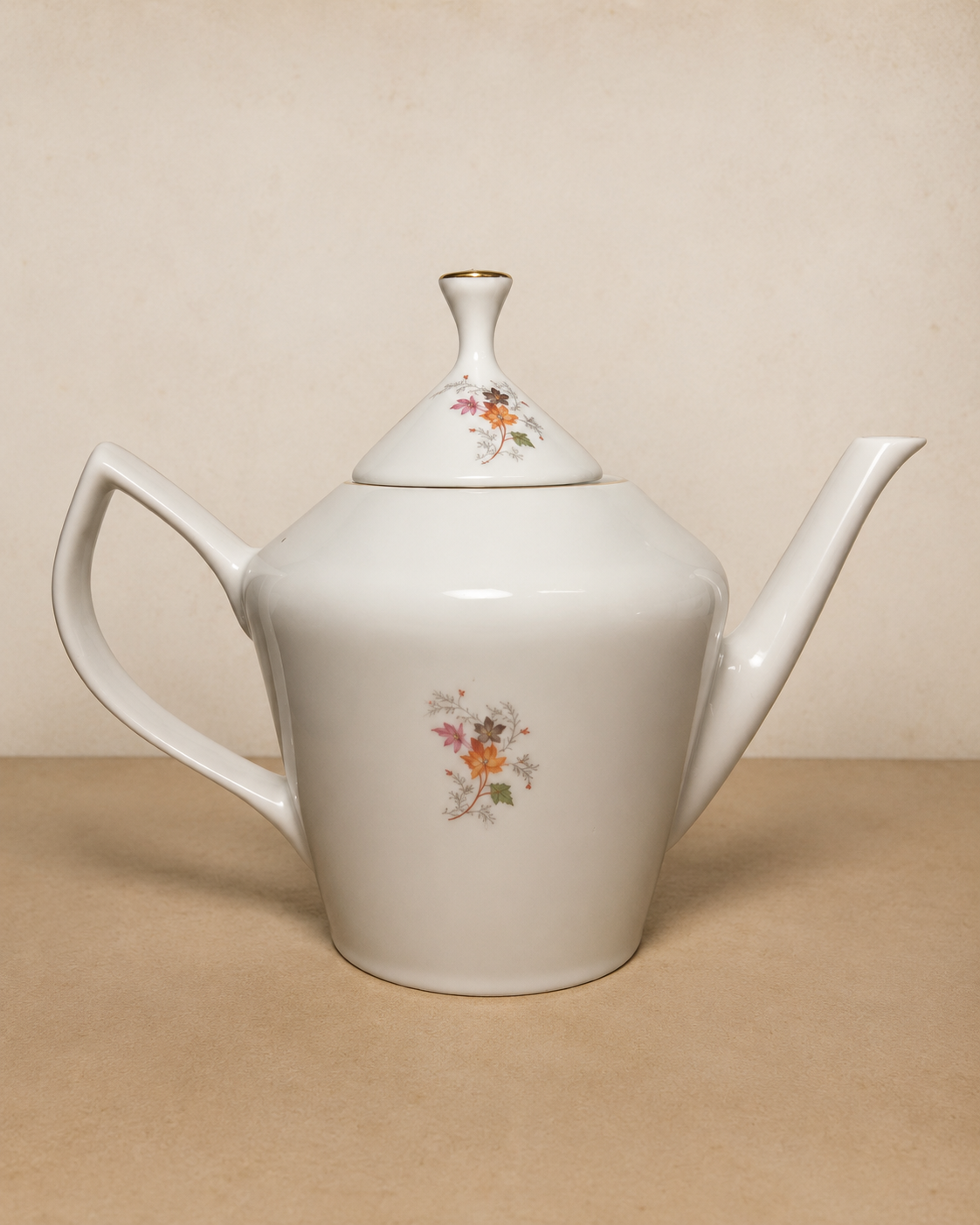 Bule de chá com tampa e leiteira Pozzani com motivos de folha e flor (DMCPS_387)
