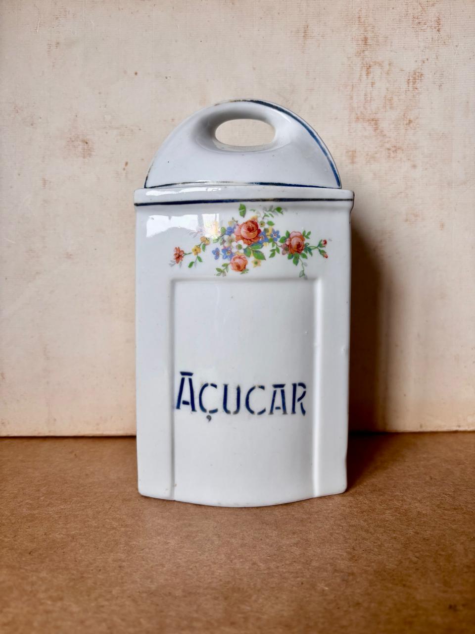 Pote para açúcar em porcelana Rami com tampa e decoração floral (DMCPS_687)