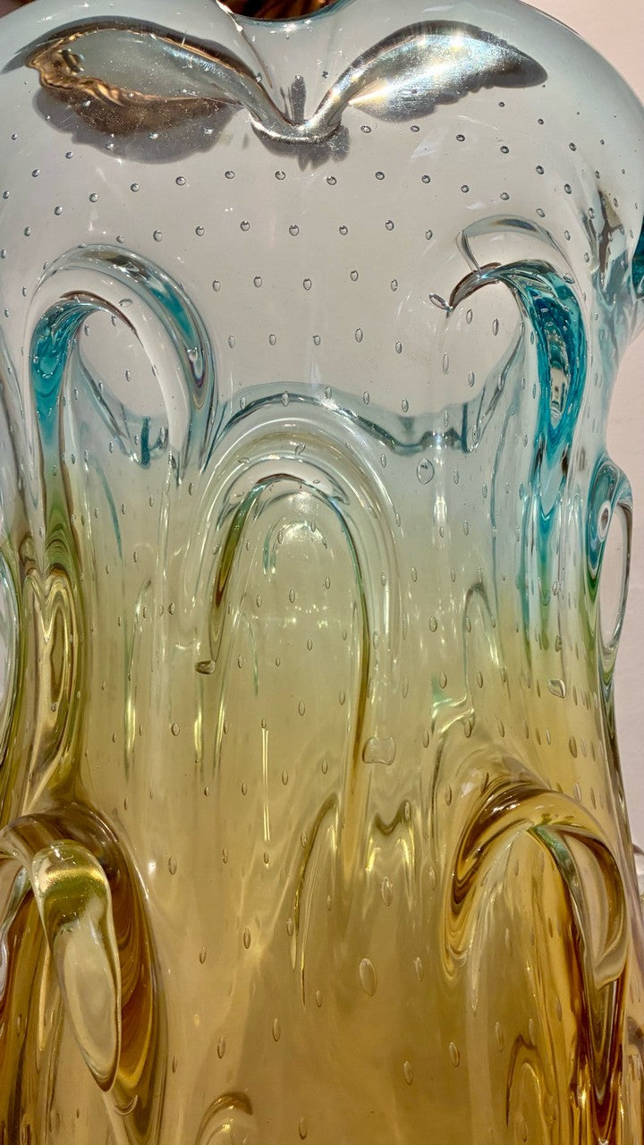 Vaso de Vidro Murano Bicolor (Amarelo e azul) 