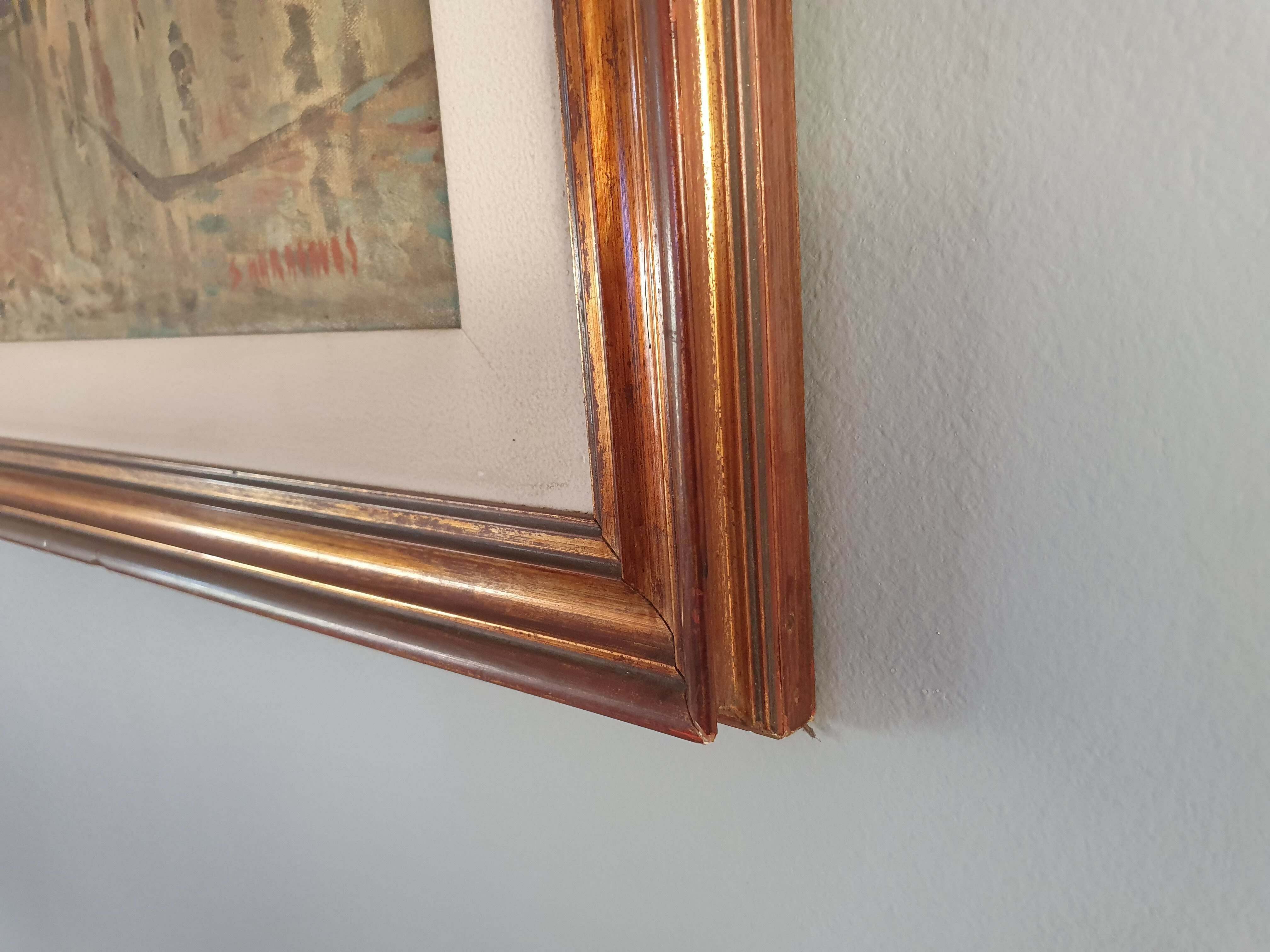Quadro Óleo sobre tela que representa o Moulin Rouge em Paris, por S. Karasavas