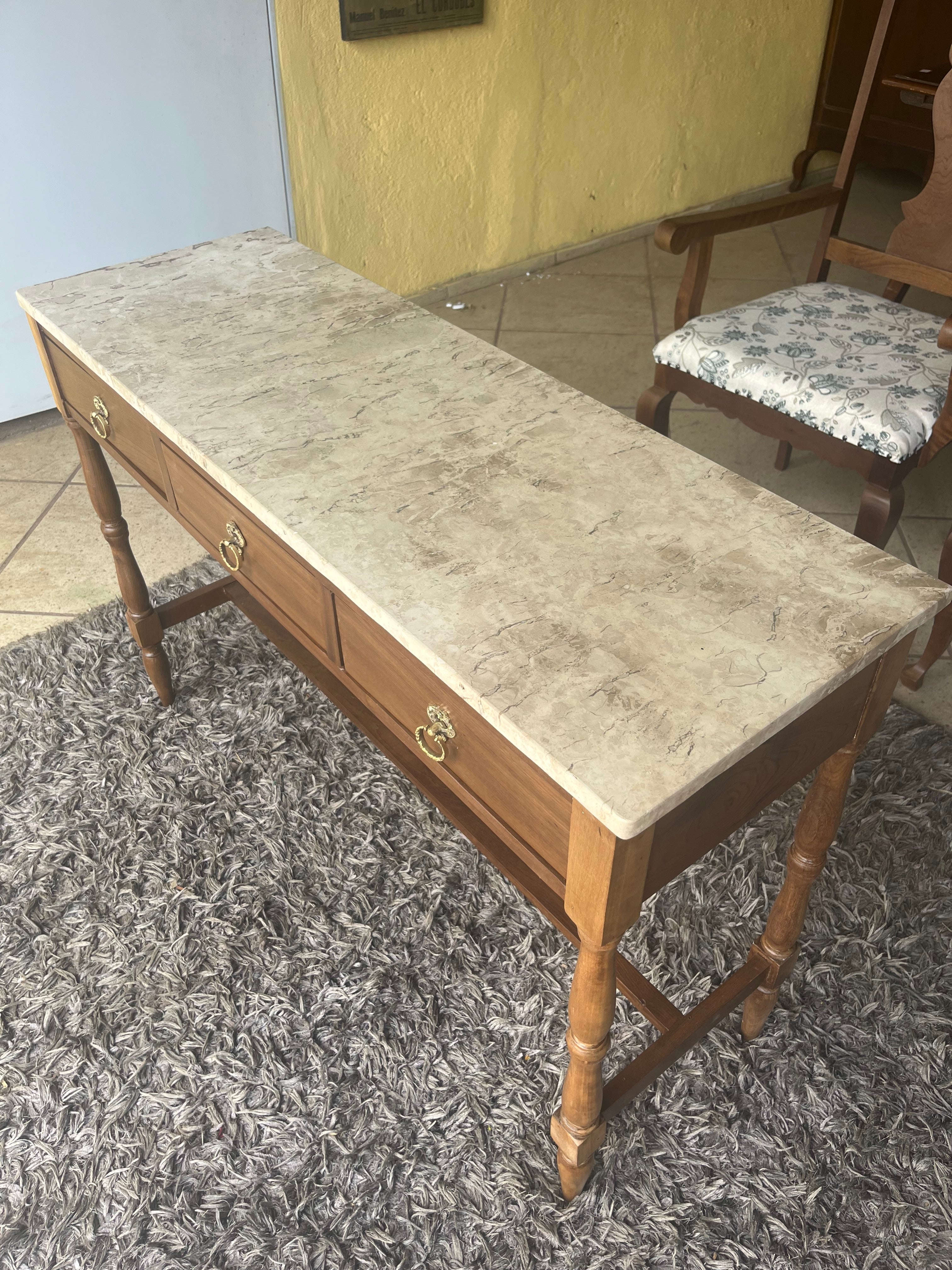 APARADOR/ESCRIVANINHA IMBUIA RESTAURADA COM PEDRA DE TRAVERTINO