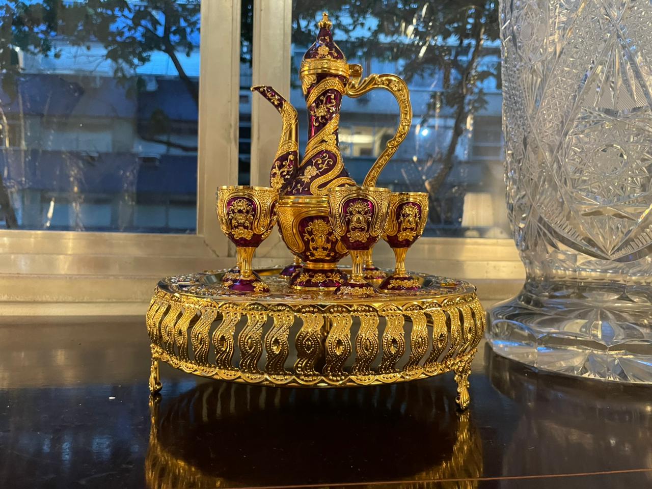 Conjunto para café turco em metal dourado