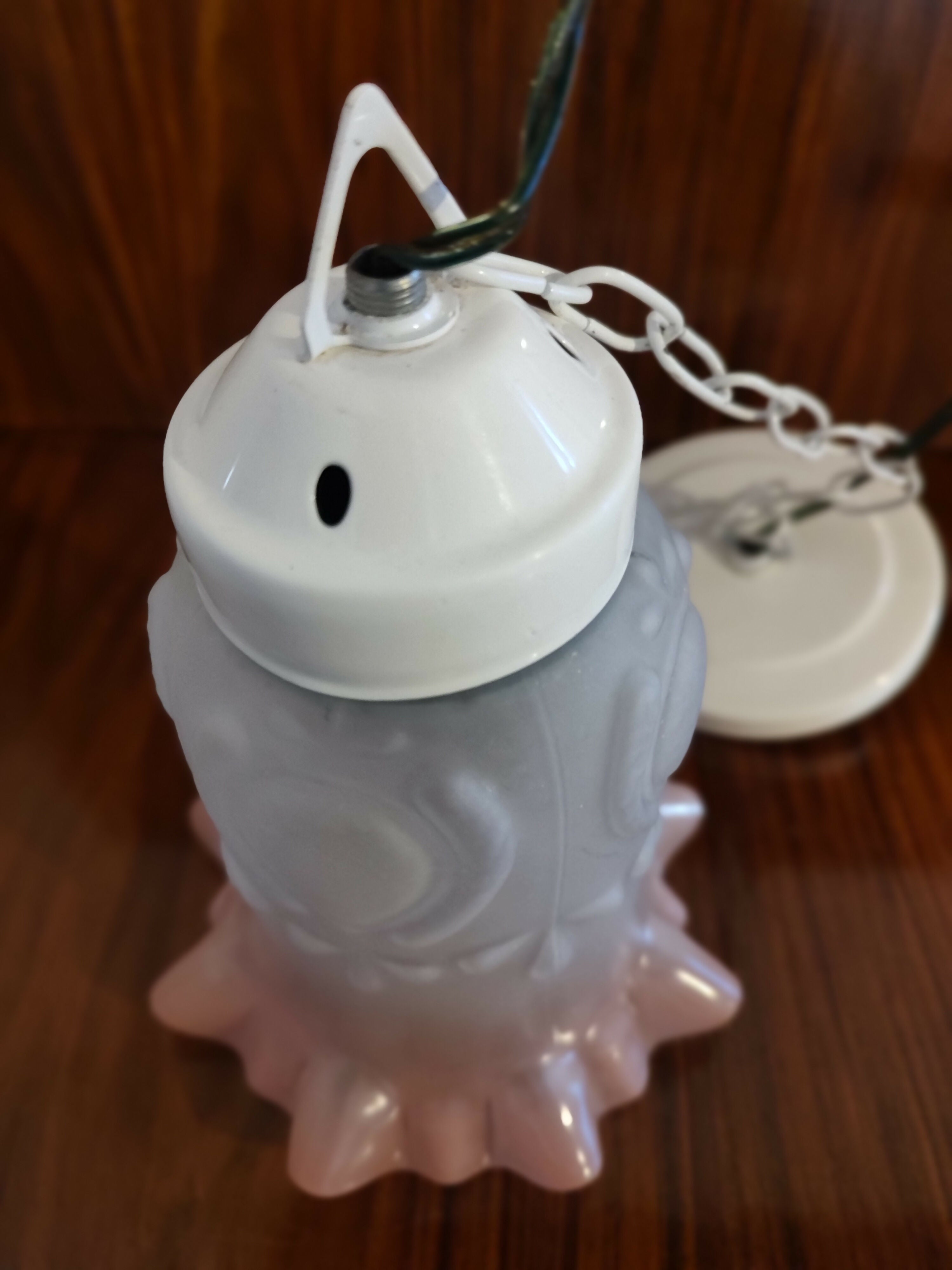 Luminária Pendente Tulipa em vidro fosco com rosa degradê