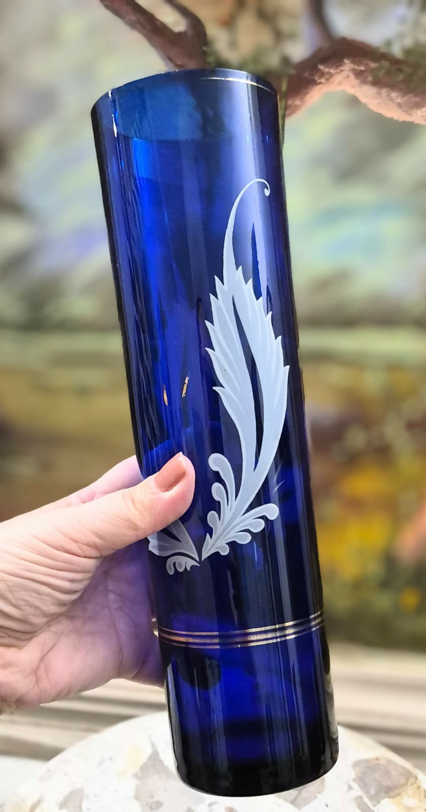 Vaso em vidro, anos 50, azul cobalto cilíndrico. Lindo!