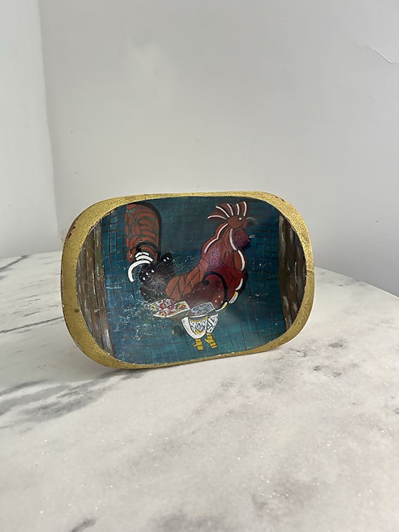 Gamela em madeira com Galo pintada a mão