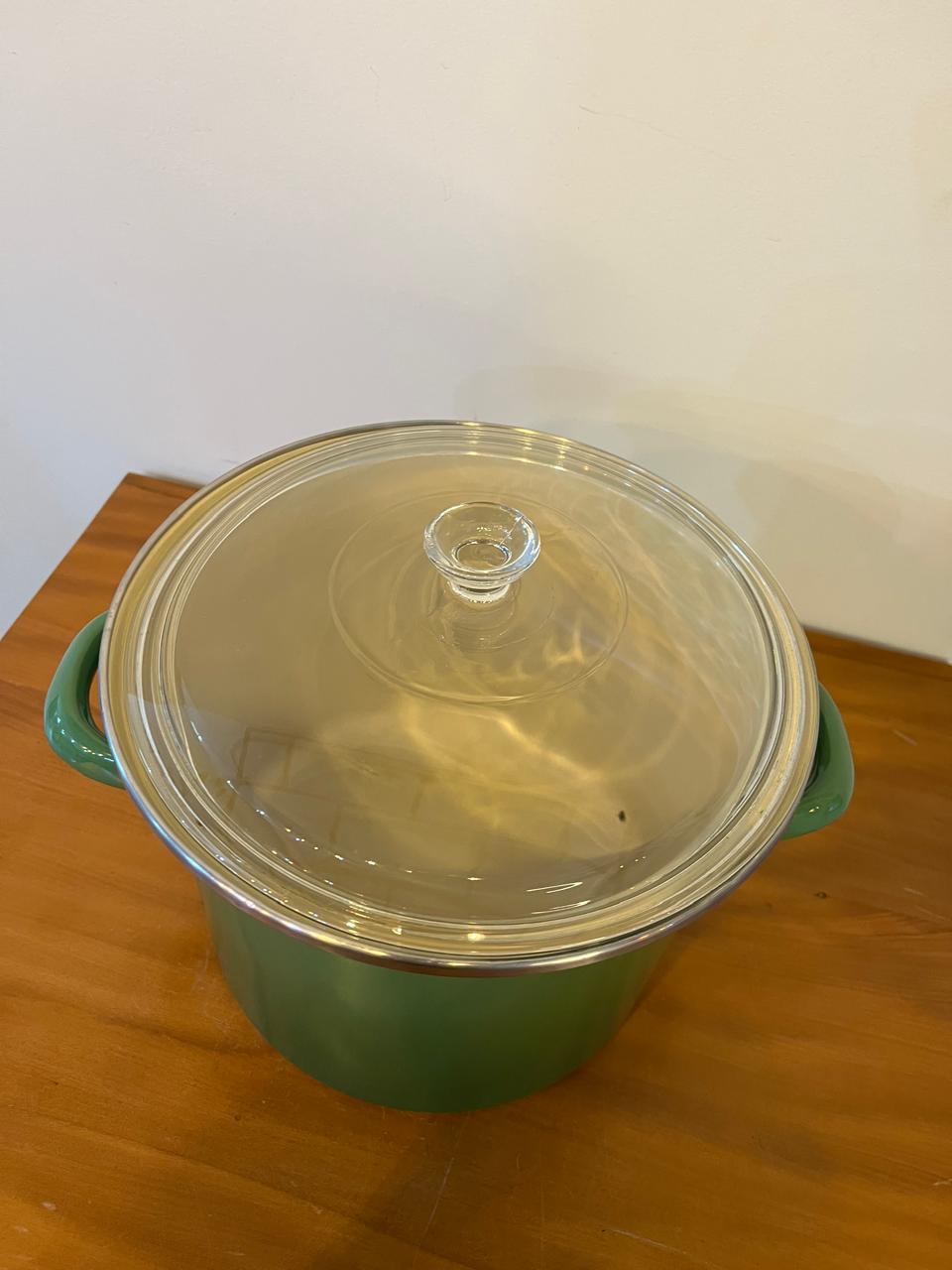 Panela Esmaltada Verde com Tampa de Vidro