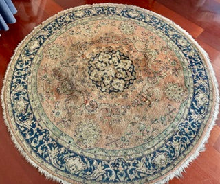Magnifico Tapete Persa redondo iraniano Kashan 2,00m diâmetro, meados seculo XIX